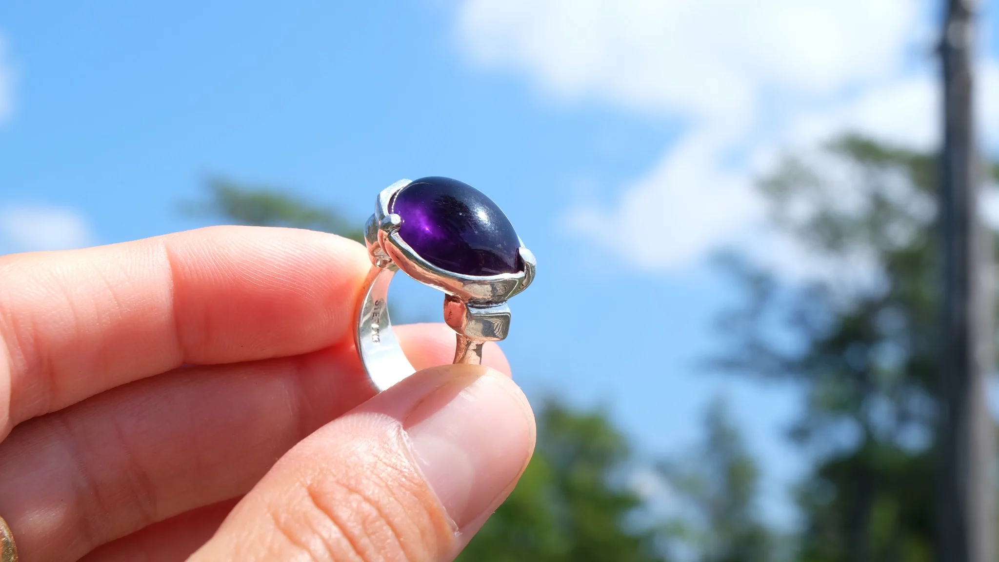 Sterling Silver Amethyst Geometric Ring 