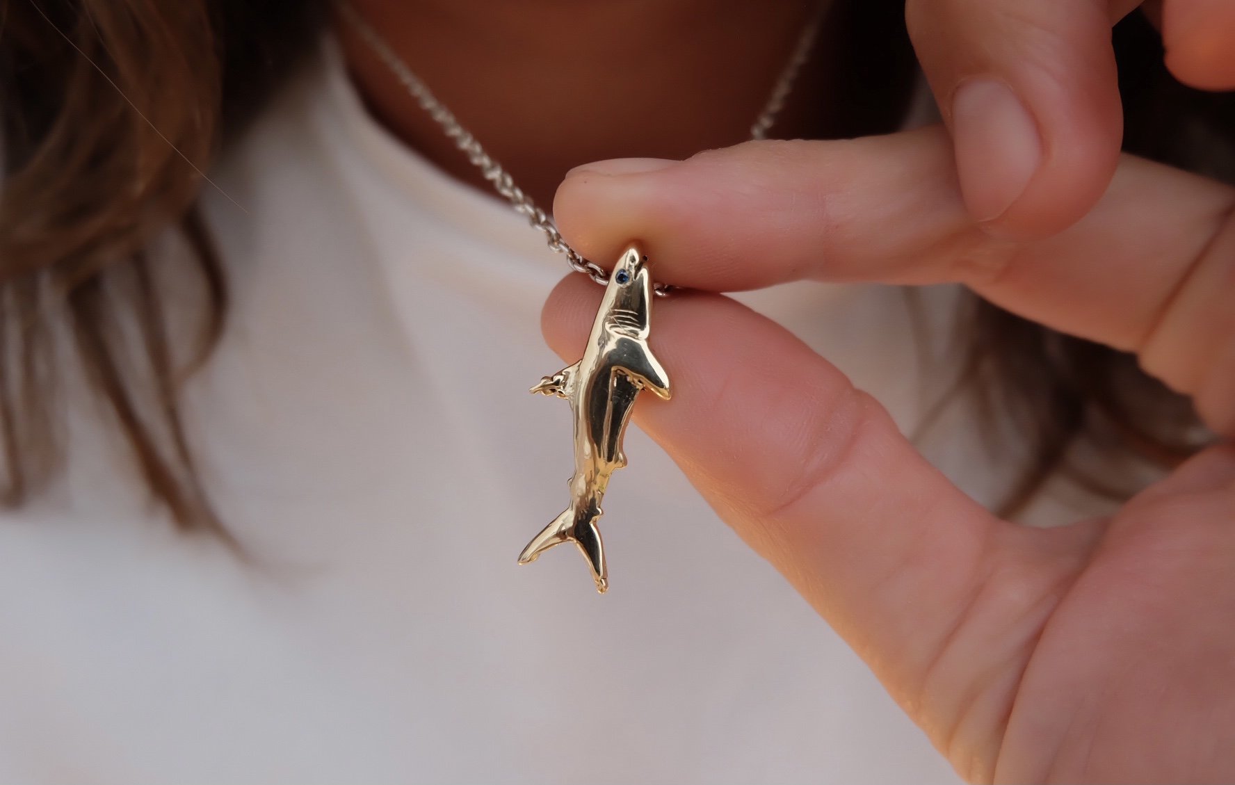 1/3 CT. T.W. Diamond Shark Necklace Charm in 10K Gold | Banter