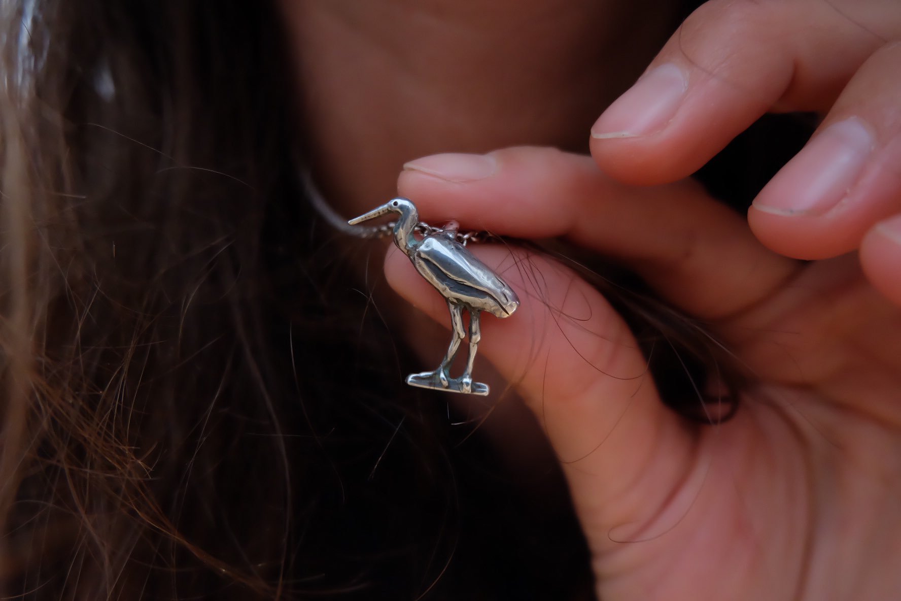 Silver Great Blue Heron Bird Jewelry