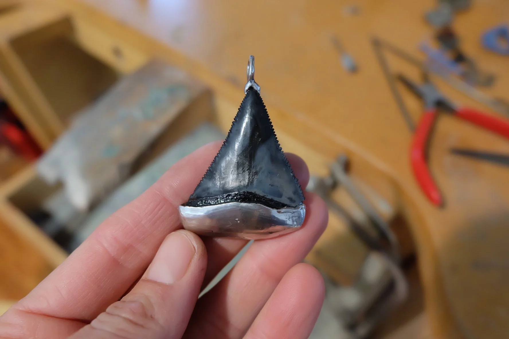 Sailing Through The Clouds - Fossil Great White Shark Tooth Pendant