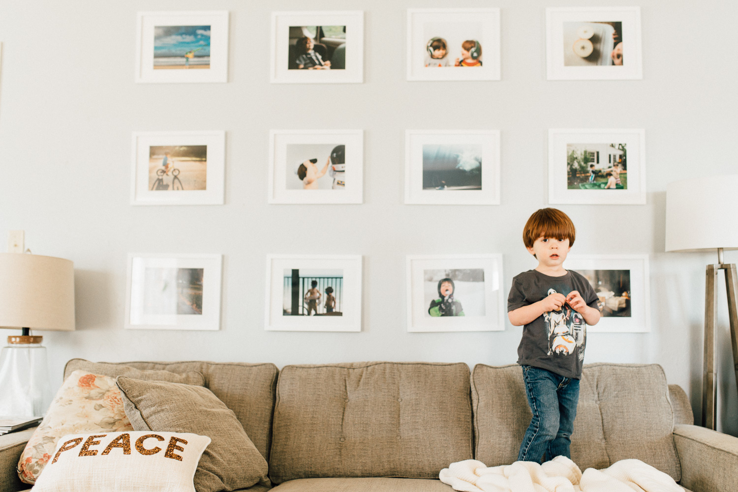 Pictured above: My family's gallery wall includes 12 8x10 prints that I change every summer.
