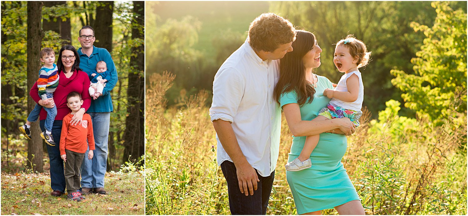 Left: Child sweater was the inspiration for the rest of family's wardrobe colors. | Right: Maternity dress determined that mint would be the main color.