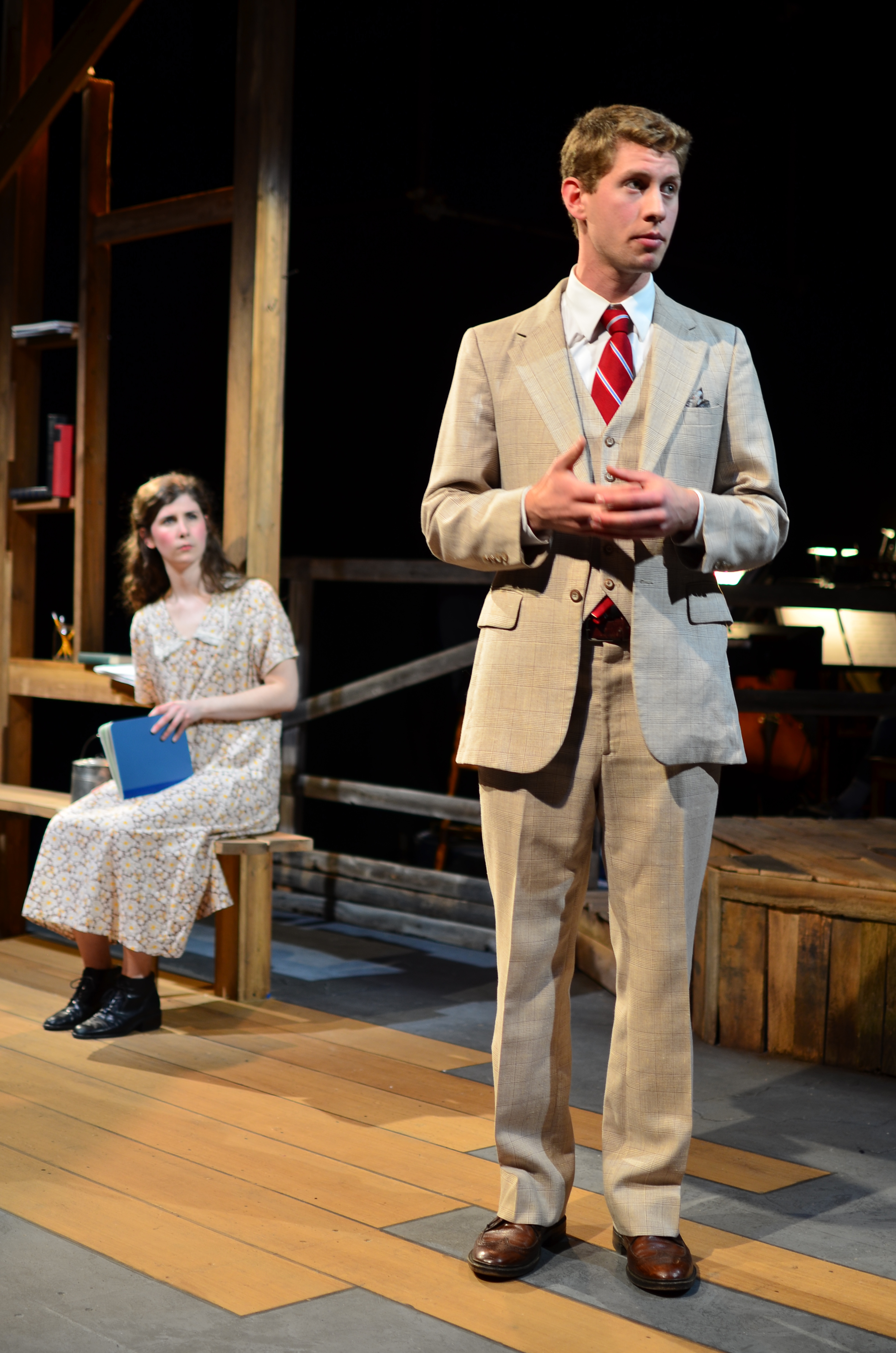  George ( Brandon Levin ) [ foreground ]; Orlena ( Laurel Durning-Hammond ) [ background ]. 