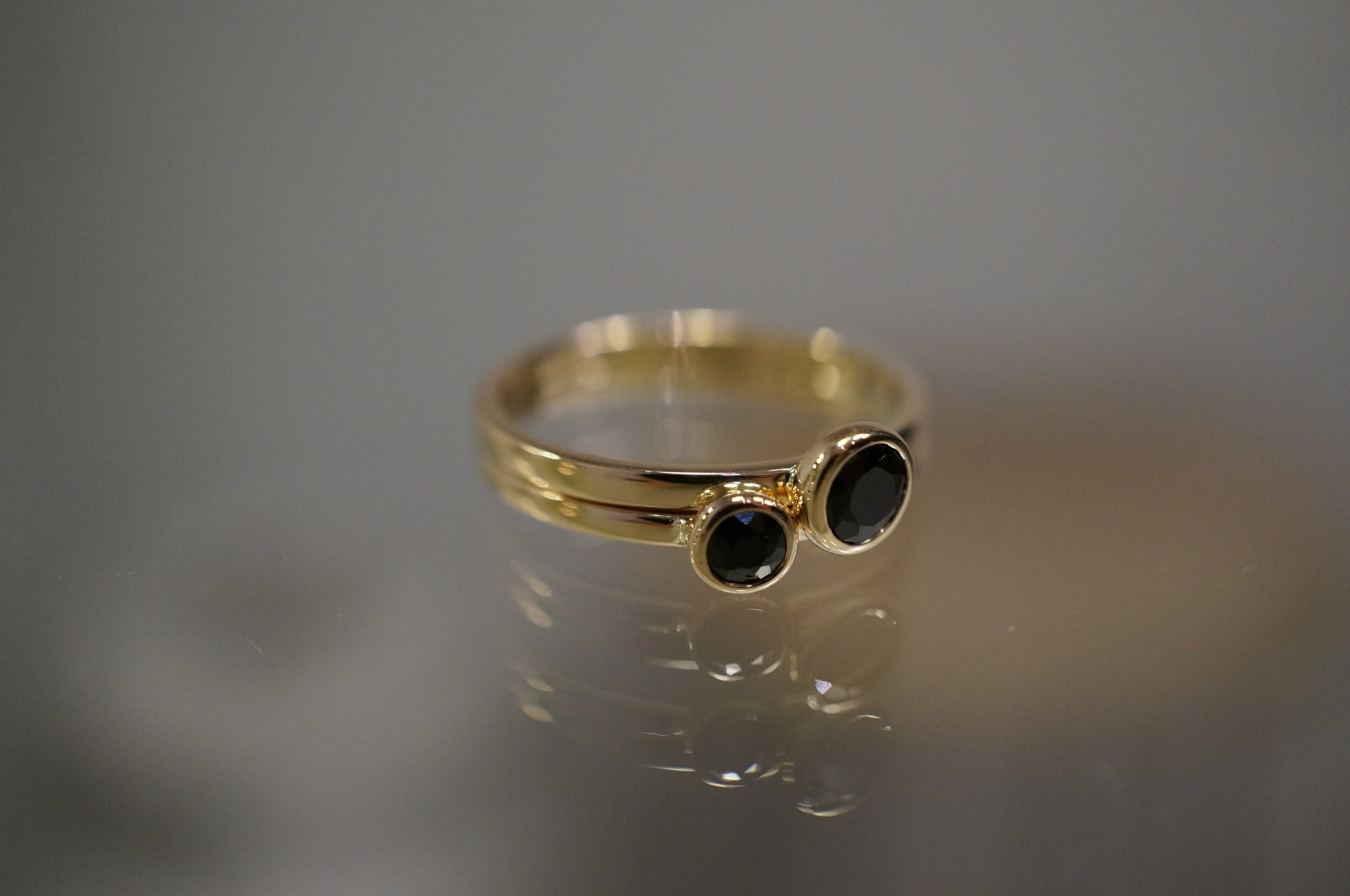 Yellow Gold Wedding Bands with Black Sapphires