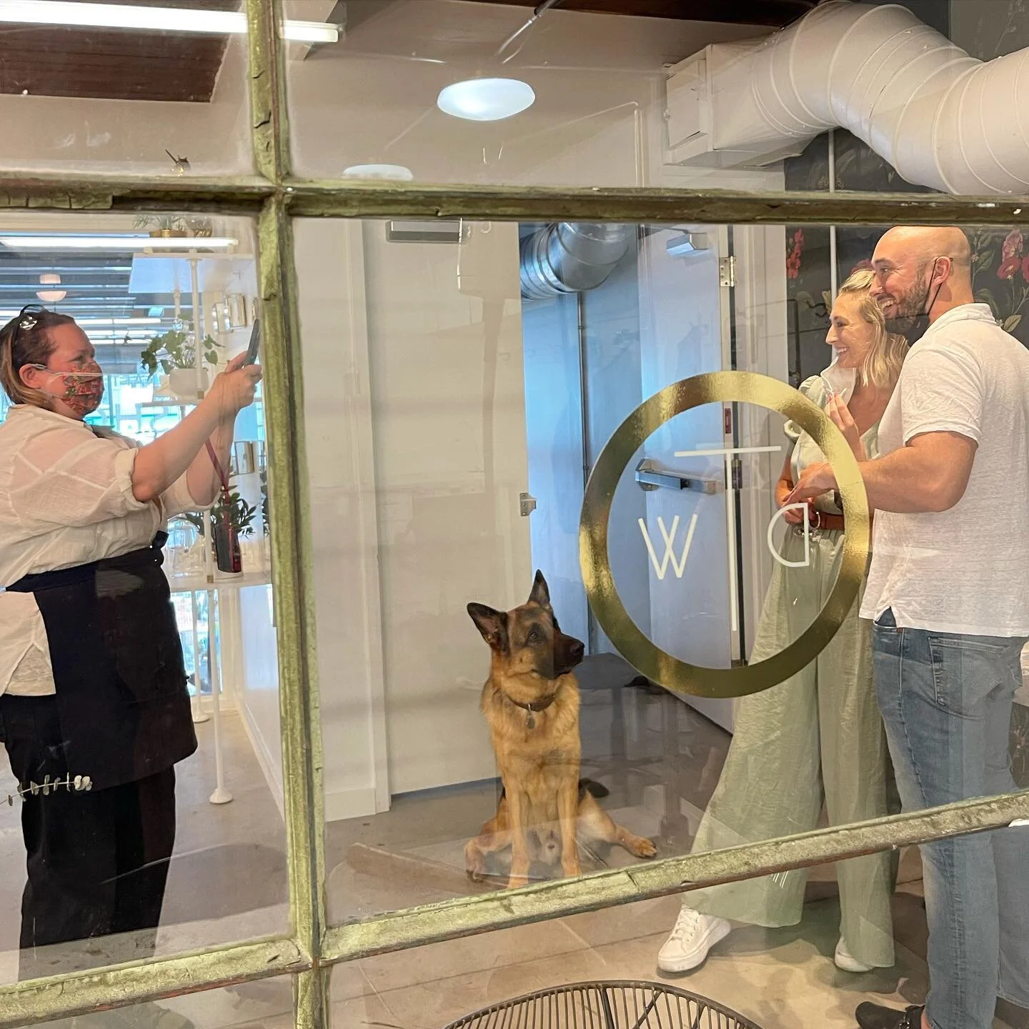 Griffin feels like he&rsquo;s part of Alex &amp; Mallory&rsquo;s relationship now that he&rsquo;s spent the whole day with them helping make their rings!
.
.
.
#theweddingbandworkshop #workingdogs #shopdog #dogsofinstagram