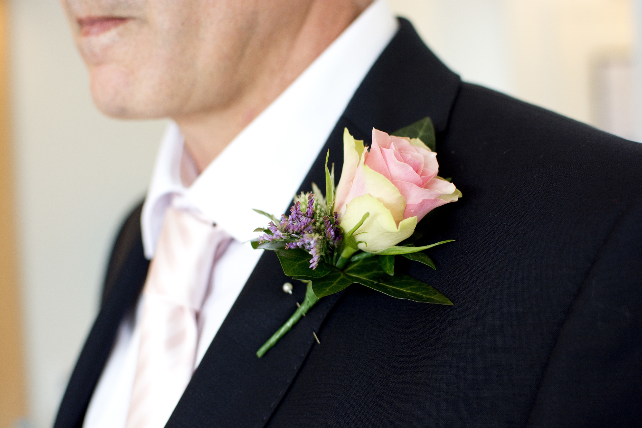 pink rose buttonhole at The GreenBank Hotel Falmouth