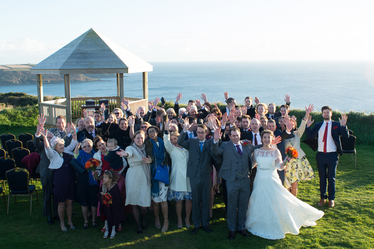 all the guest celebrate at a whitsand bay fort wedding