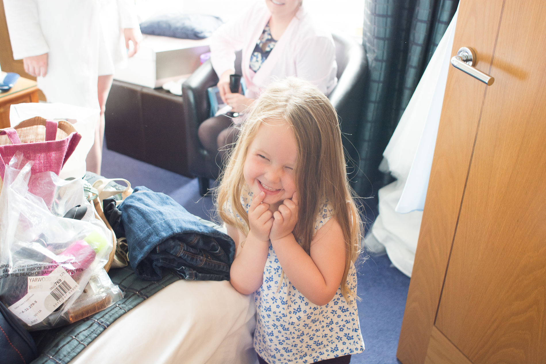 Flowergirl pulling the cutest face at the atlantic hotel newquay