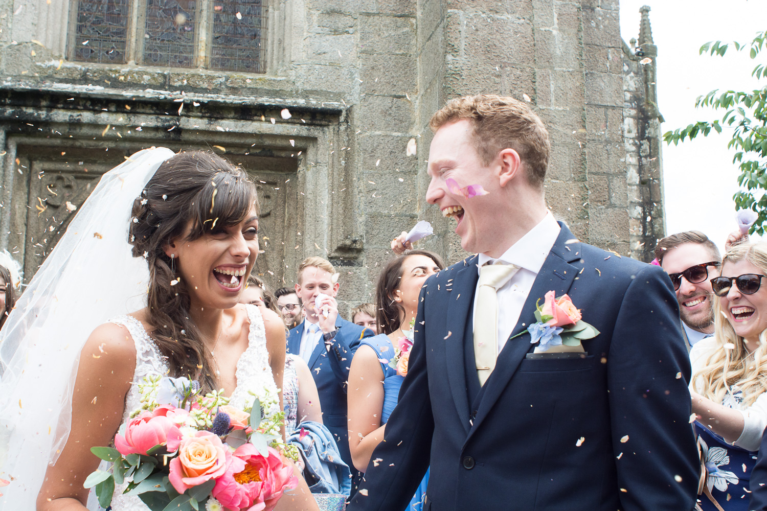 confetti outside st marys church plympton plymouth