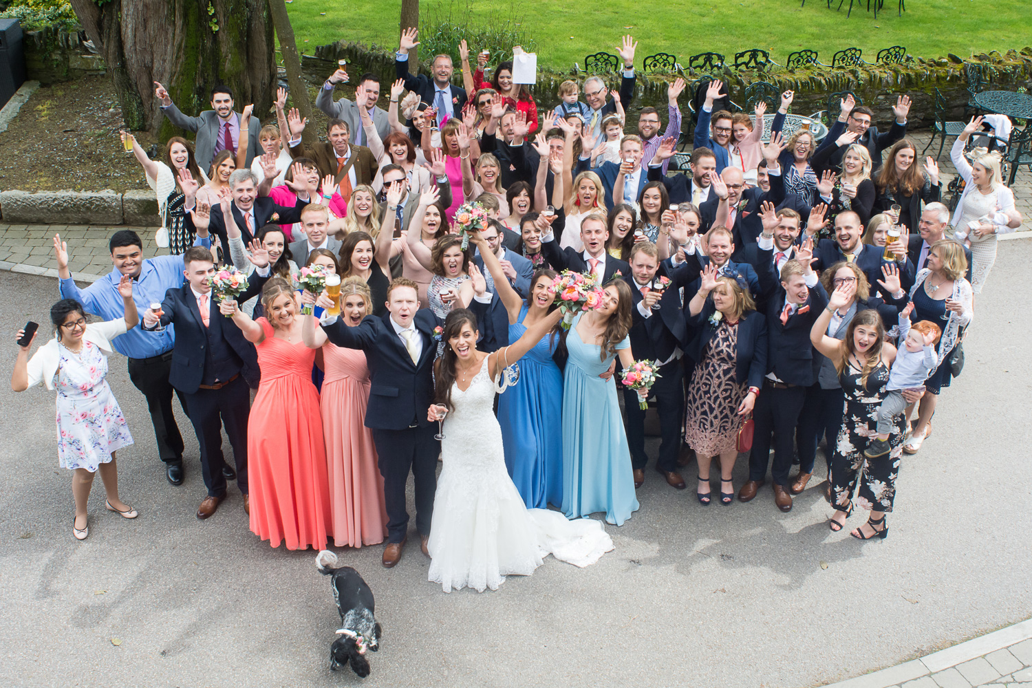 big group photo at boringdon hall plymouth wedding