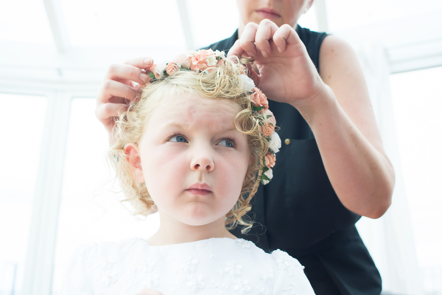 flower girl has her hair done in woolacombe