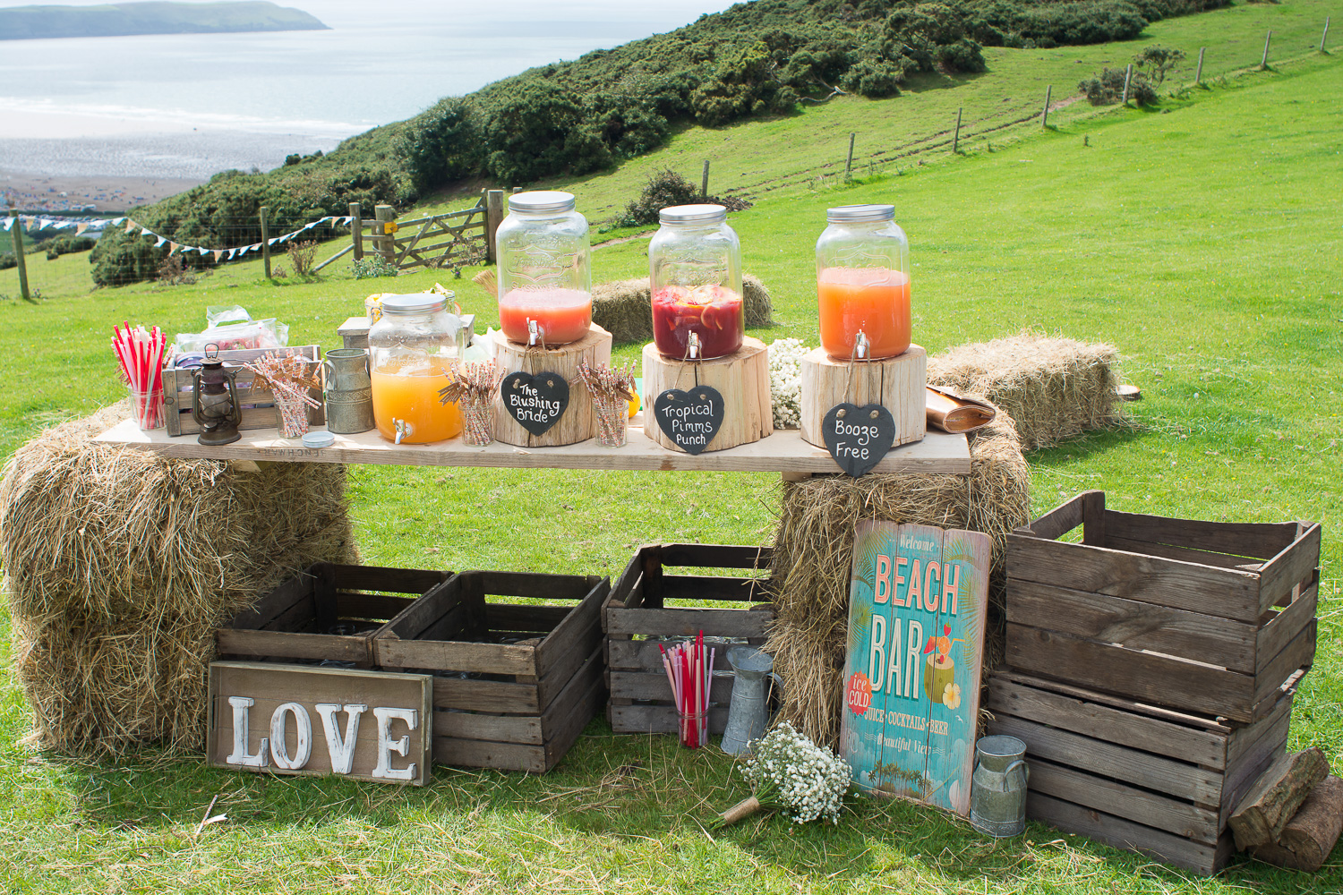 festival style wedding punch bar in woolacombe