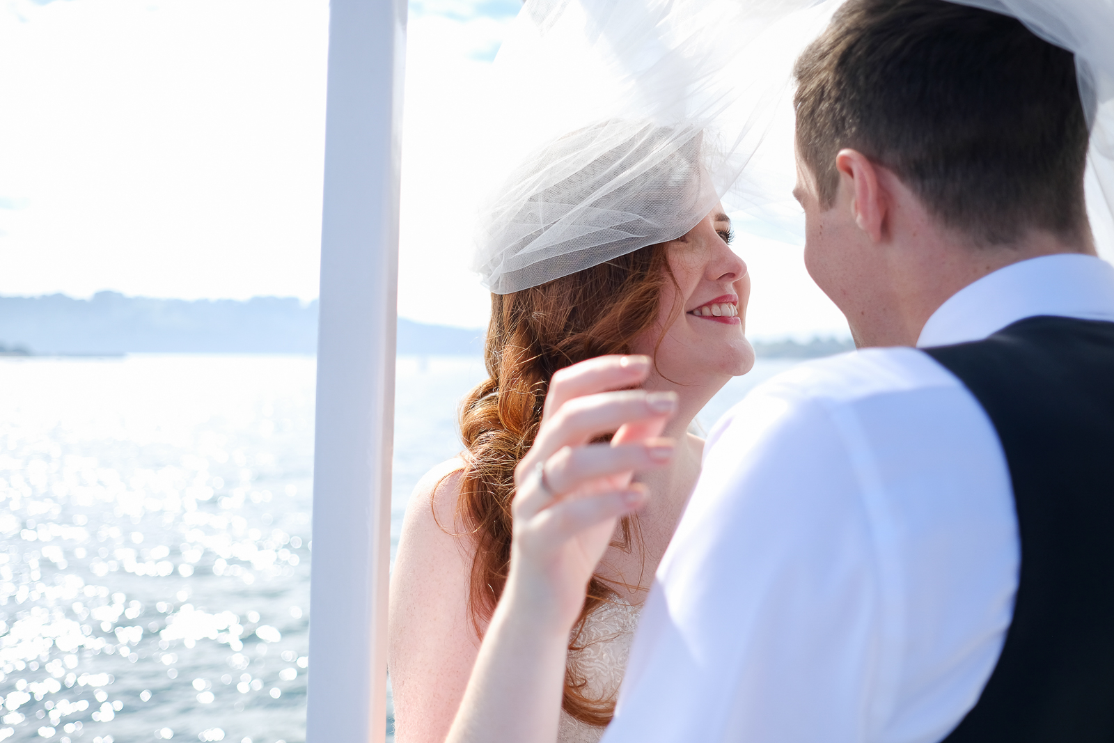Bride and Groom on their boat trip in Plymouth