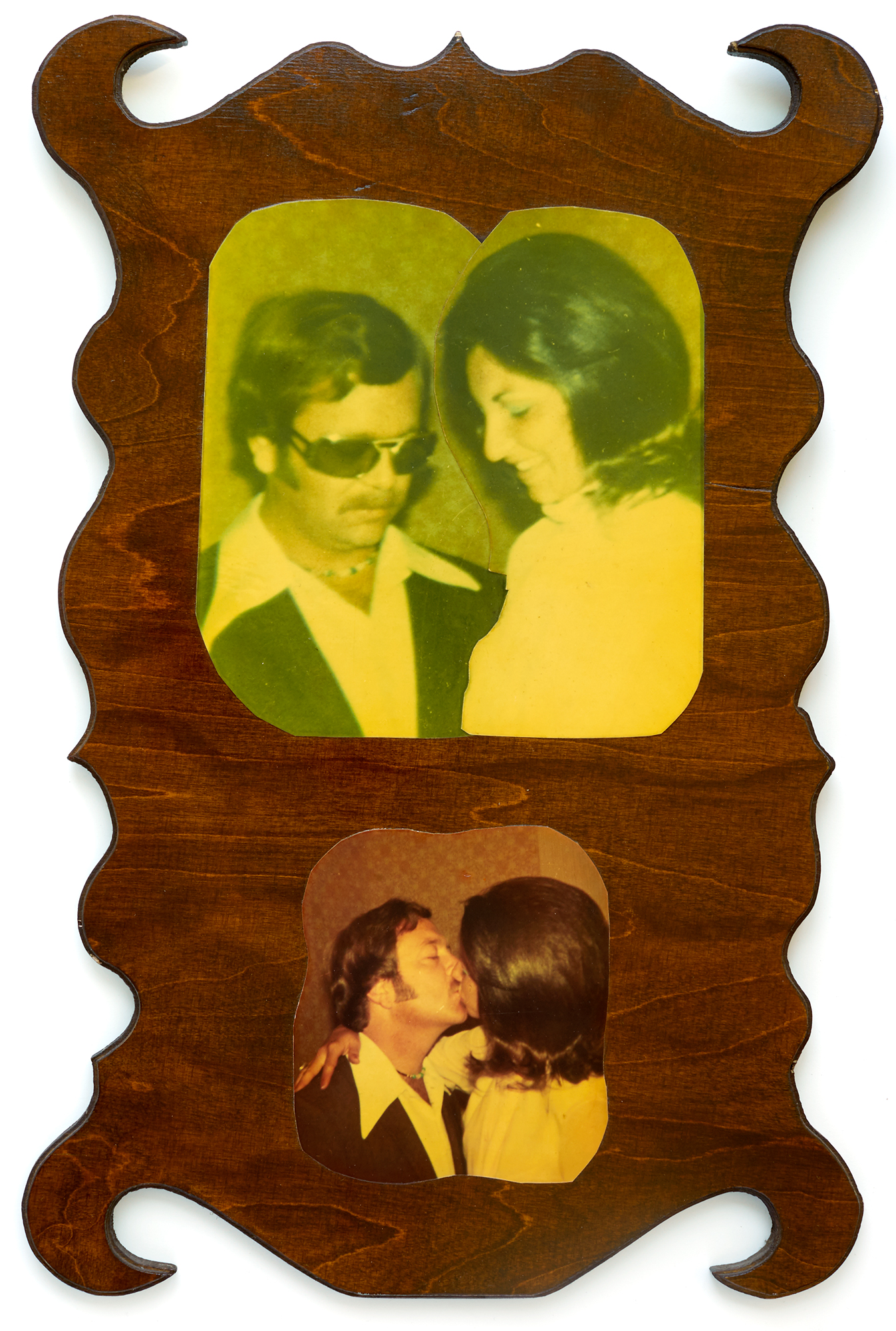 decoupage .. my mom always put pictures on anything she could find, wood, lamp shades, tee shirts....this is her wedding day, second marriage, to Randy.