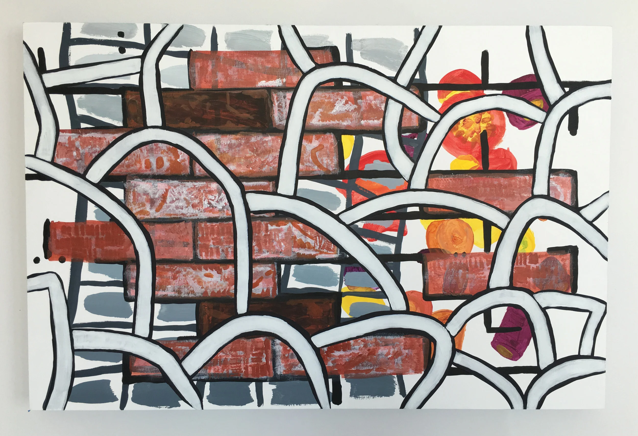 Painting combining submitted patterns from bricks, stones, and rainbow carrots, image courtesy Carey Lin and Irving Street Projects