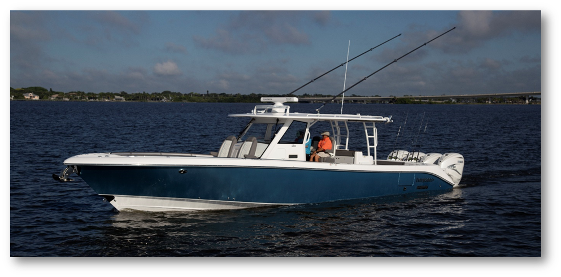 MORE SPEED AT THE SAME RPM, LOWER SLIP, AND GREATER RANGE ON EVERGLADES 435 WITH QUAD YAMAHA 425 XTO OUTBOARDS