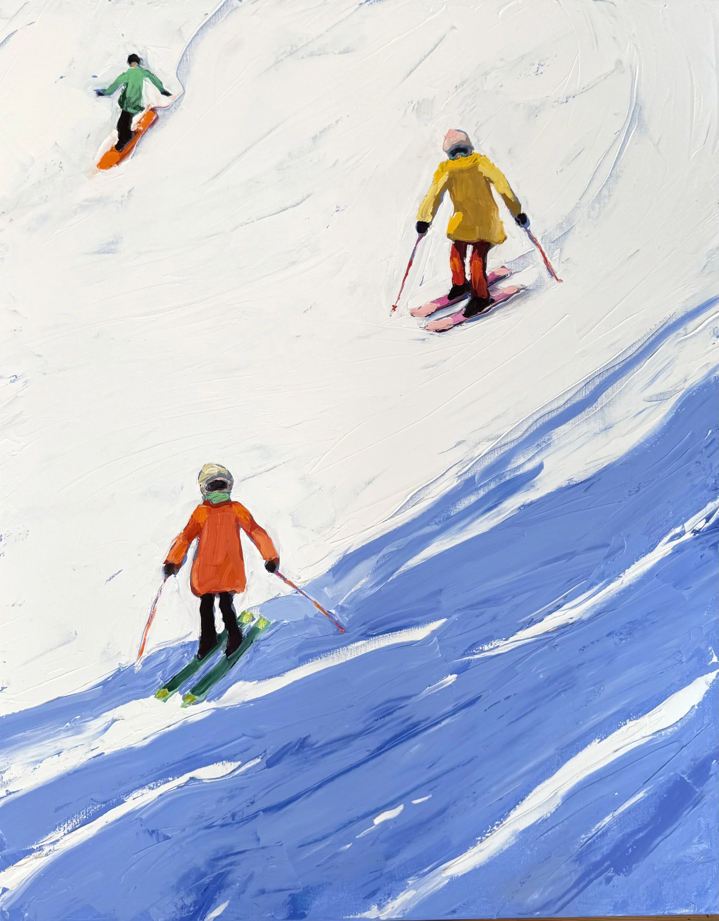 skier oil painting bright colors