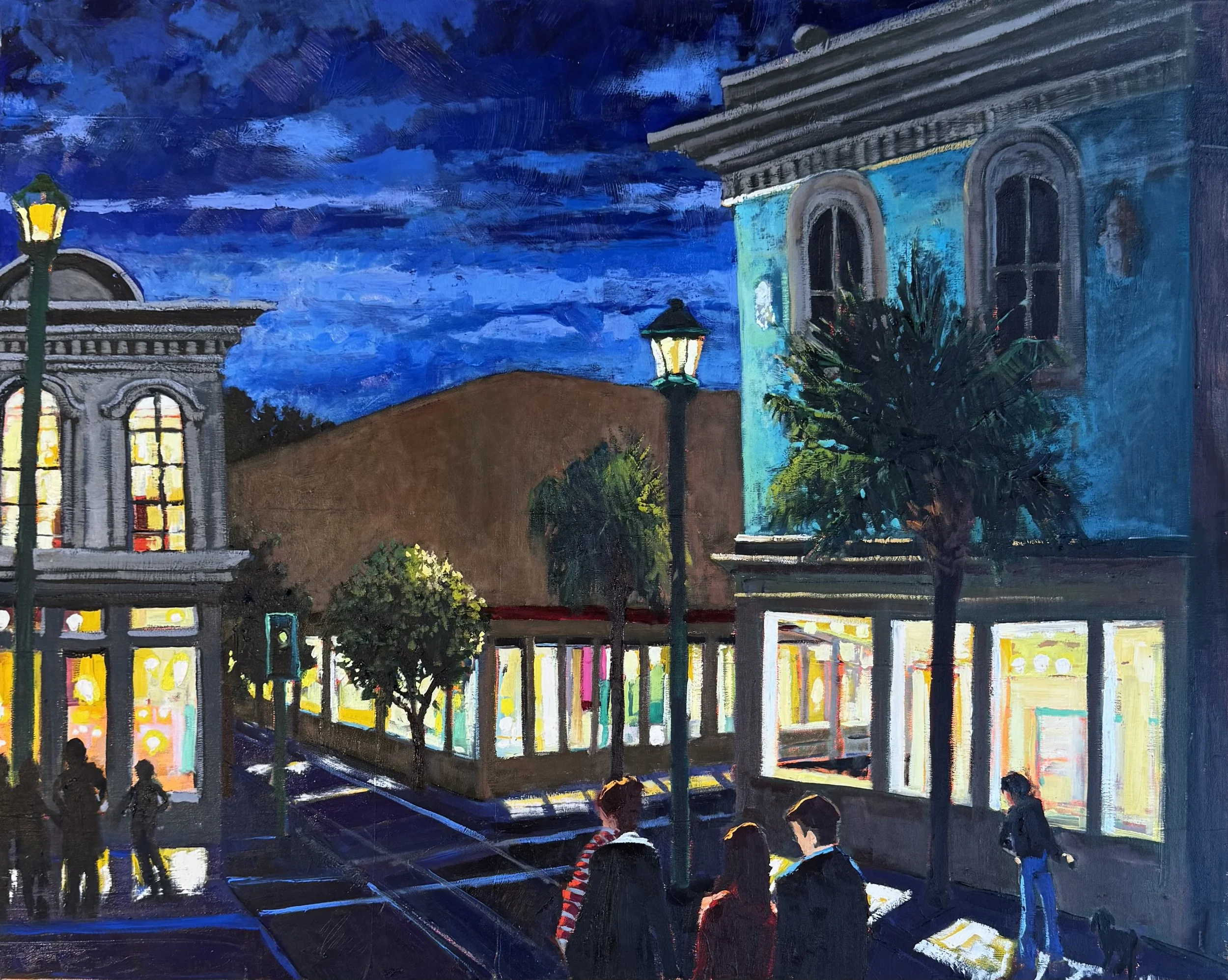 Charleston at night oil painting