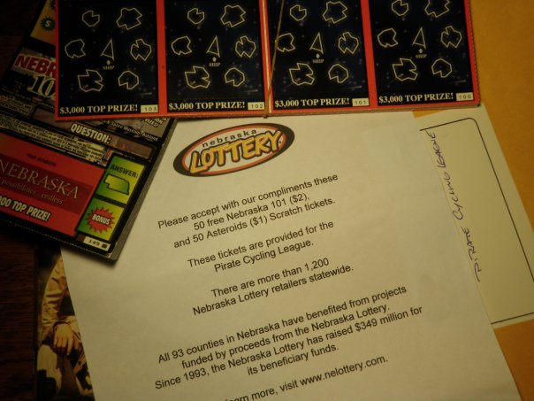 in some years of the event, scratch off tickets or powerball tickets were used to verify you stopped at certain checkpoints.
