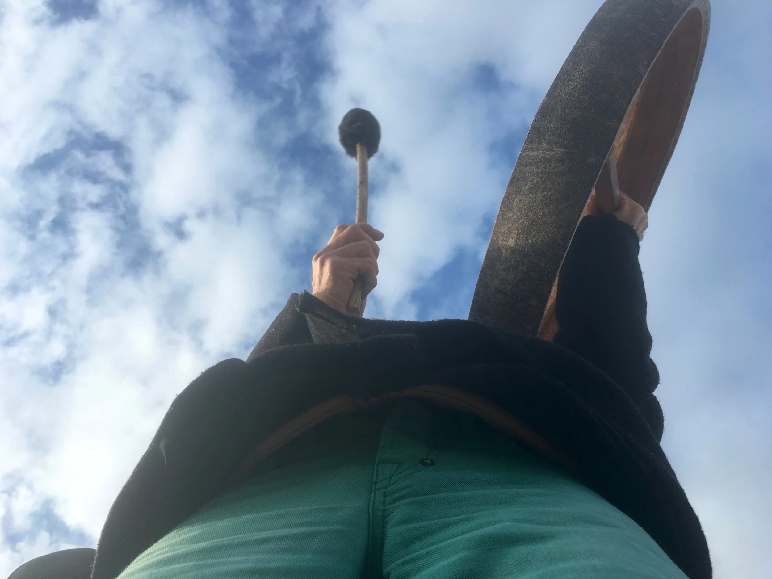 My view of the native American drummer standing above my head. Have you ever been underneath a drum? The sound vibrations are intense!&nbsp;