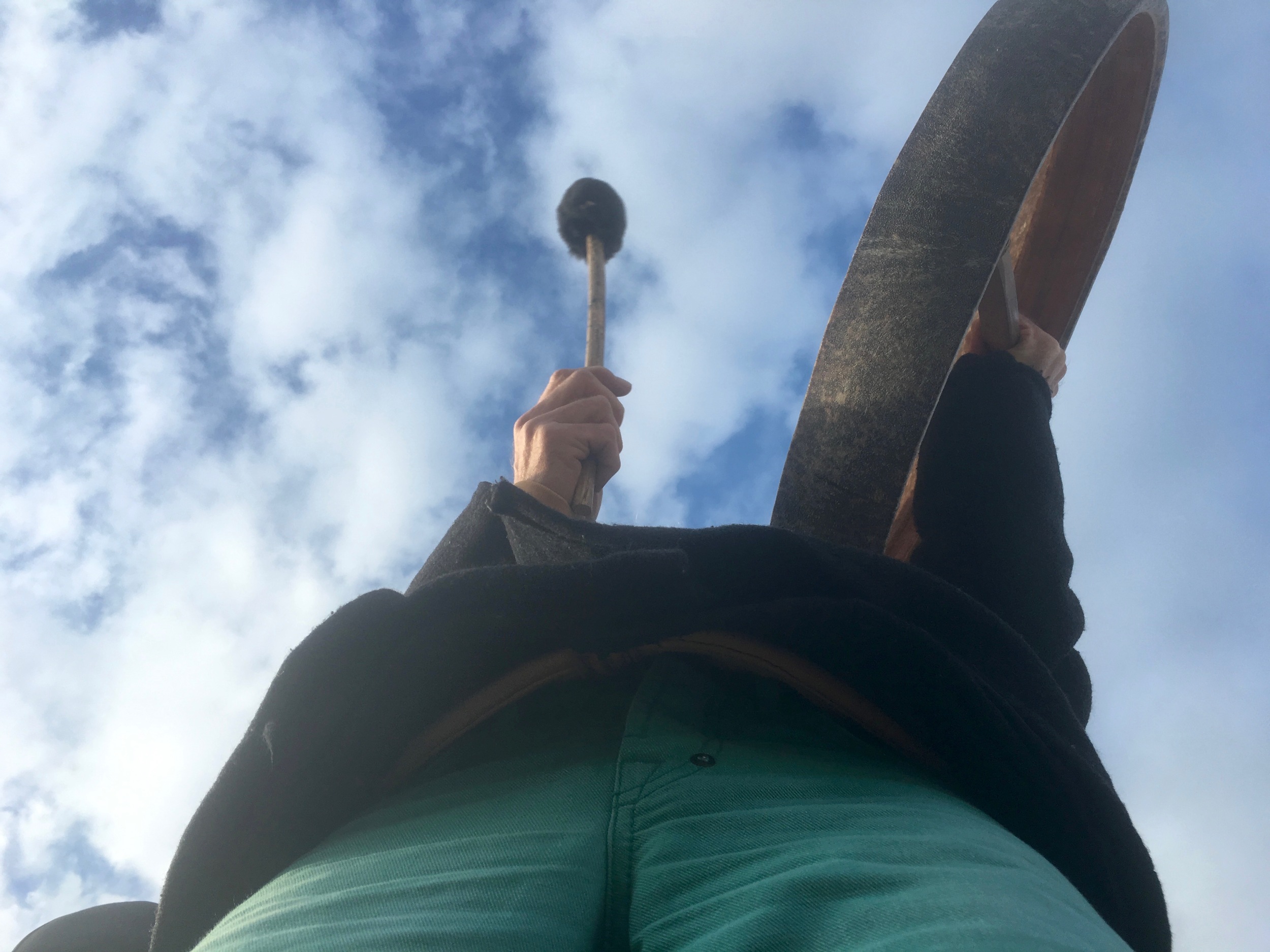 My view of the native American drummer standing above my head. Have you ever been underneath a drum? The sound vibrations are intense! 