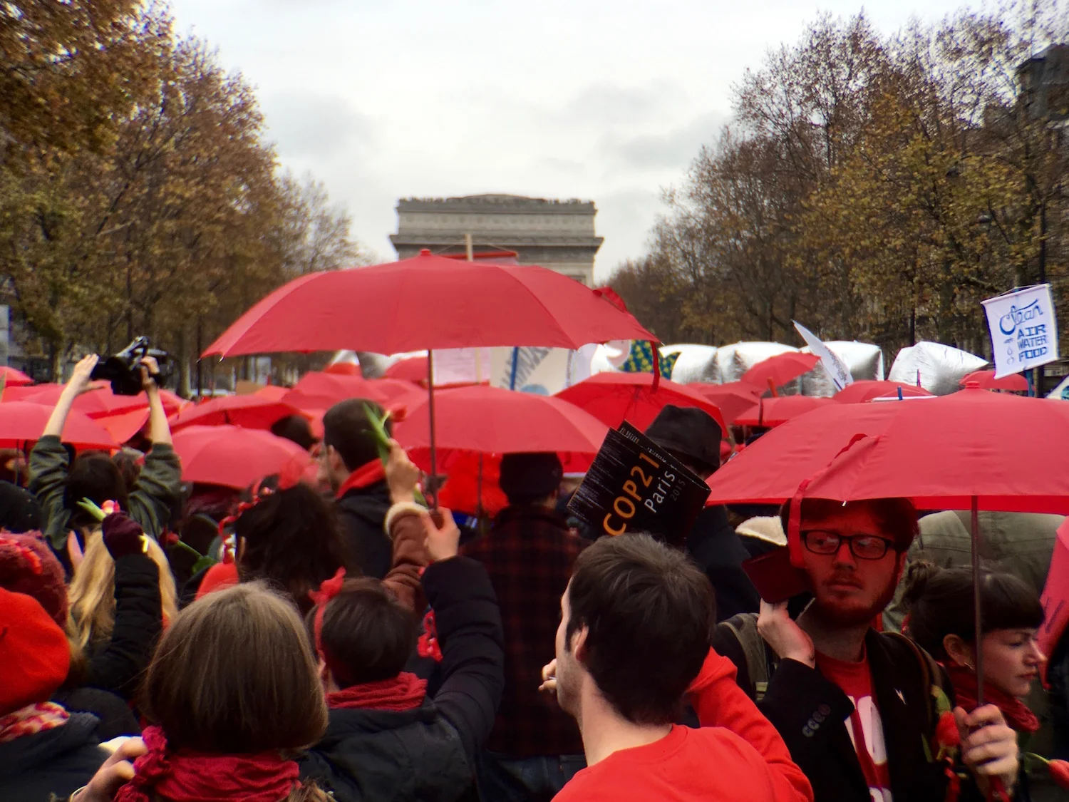 Red umbrellas as a symbol of continued resistance.&nbsp;