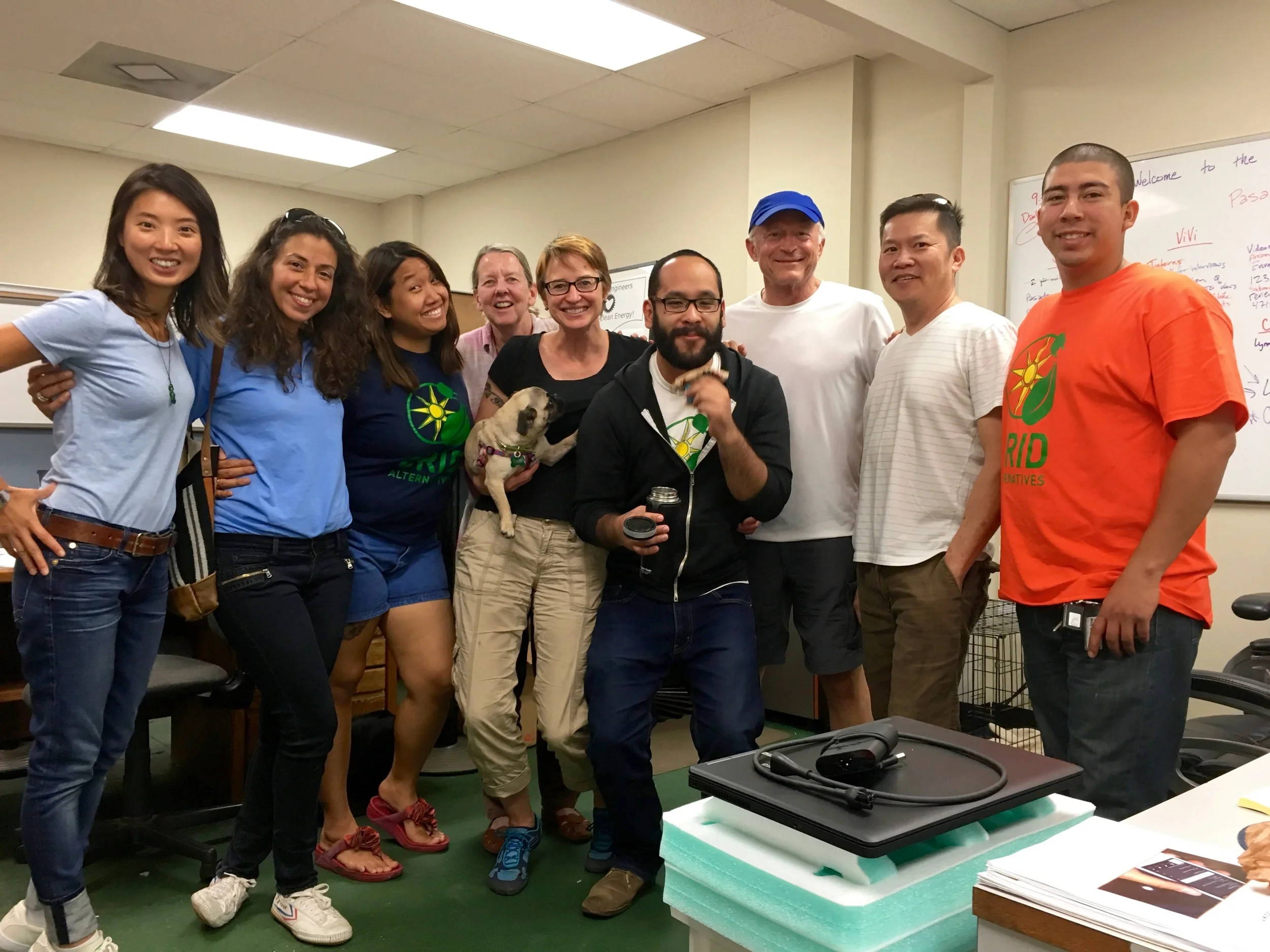 Staff at GRID, LA. What an amazing group of people! I spent the day with Jorge Valdez on the far right, pulling permits and doing a site visit in Long Beach. Jorge has the distinct honor of having the most volunteer hours of any GRID volunteer. Howe…