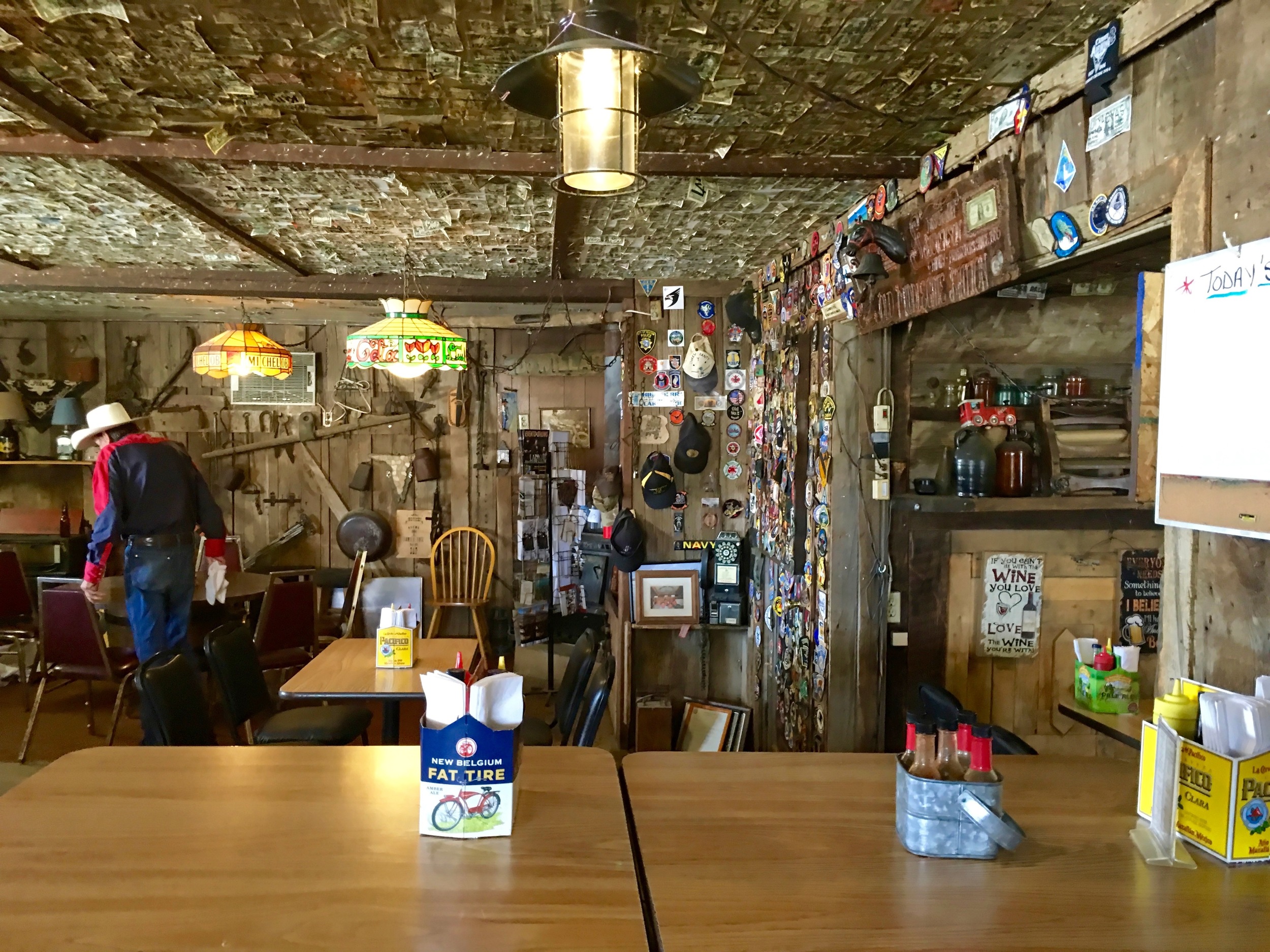 The only restaurant in Middlegate, Nevada, about 50 miles east of Fallen. After that is Cold Spring up the hill about 20 miles, and then another 50 to Austin (pop 69) where there is a cafe that stays open until 5 pm. 