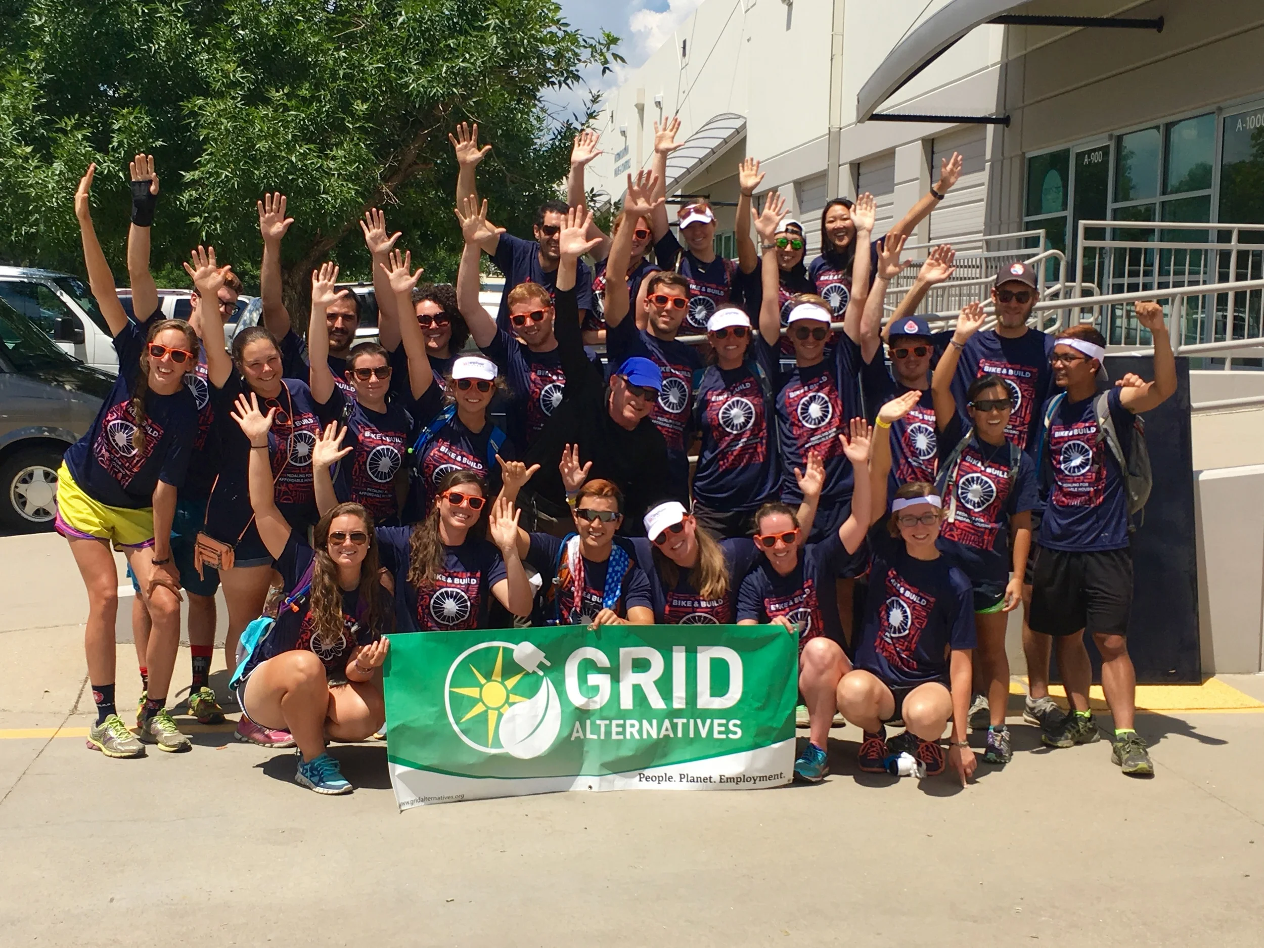 Gathering with "Bike and Build" outside the GRID, Colorado warehouse.&nbsp;