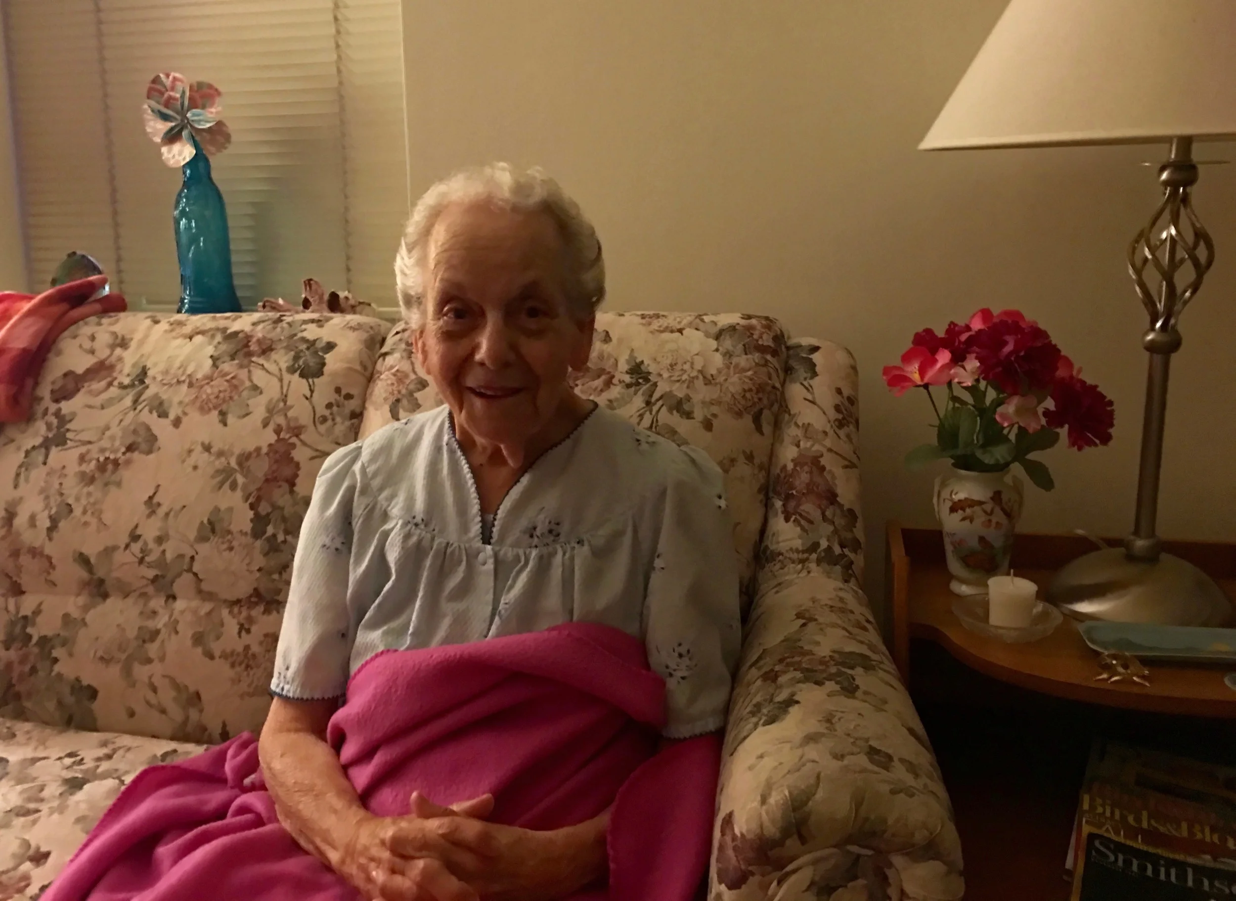 My mom in the living room of her apartment at the Kensington, an assisted living facility in Galesburg.&nbsp;