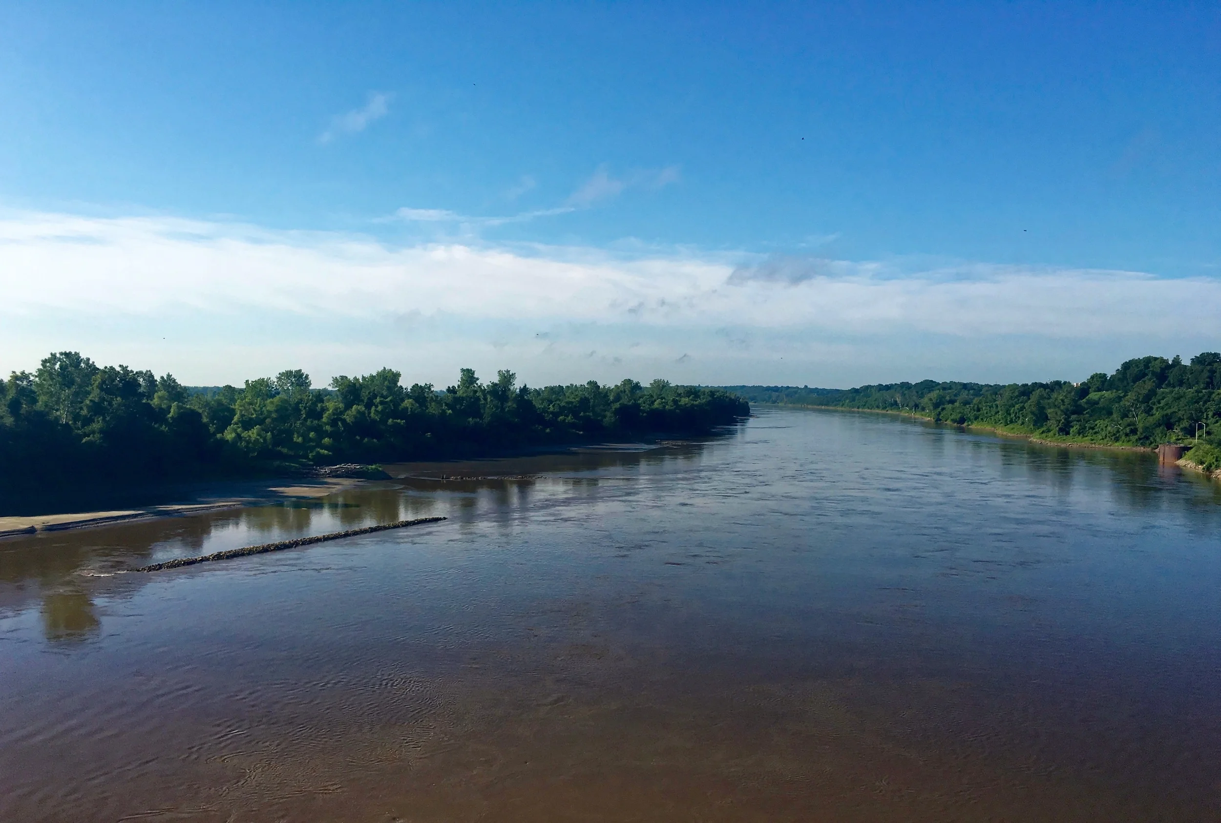Crossing the Missouri River. Some say this river carries more water and is longer than the Mississippi. 