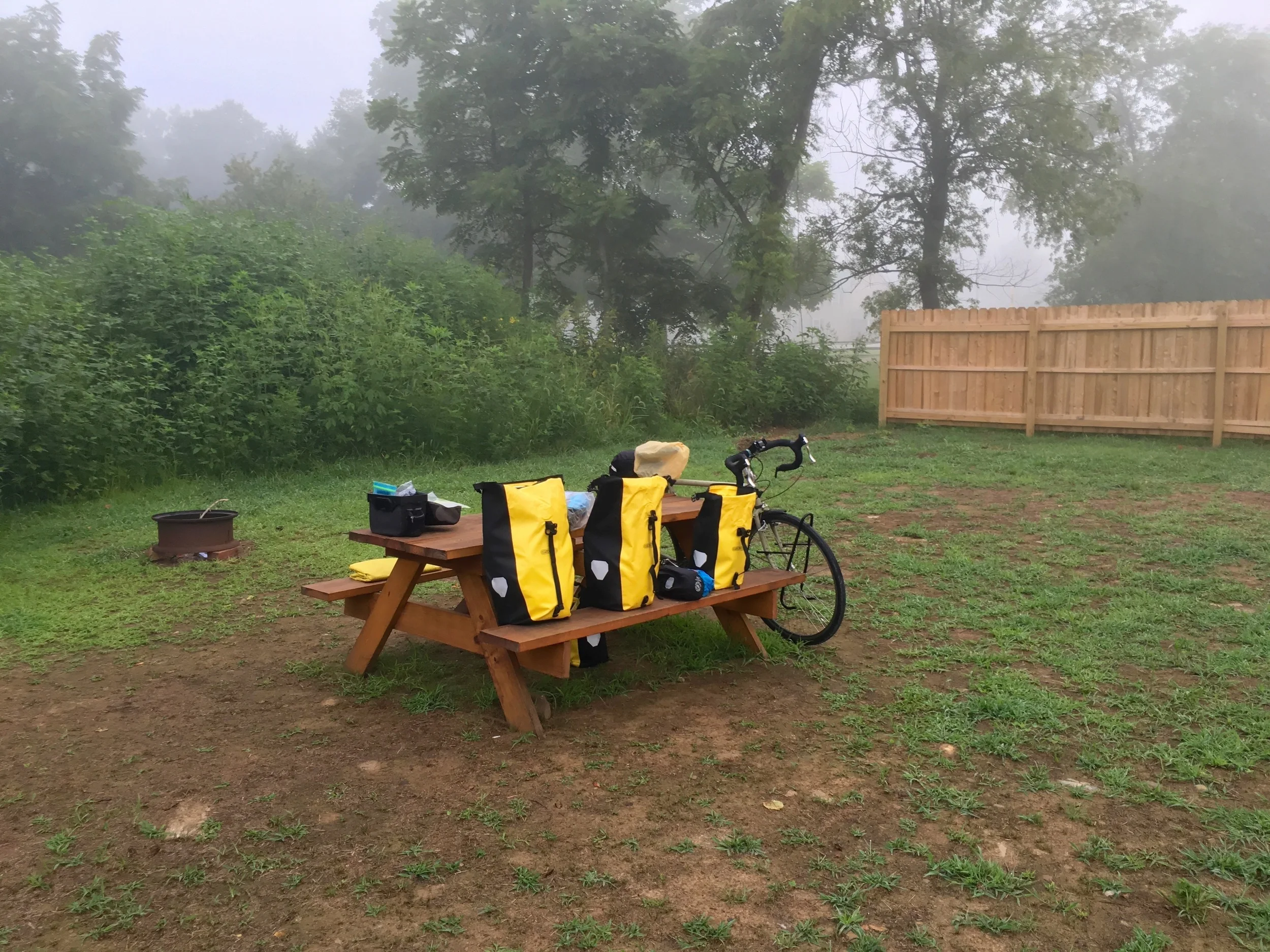 My campsite near Connellsville in the morning. Fog is common in the Allegheny region.&nbsp;