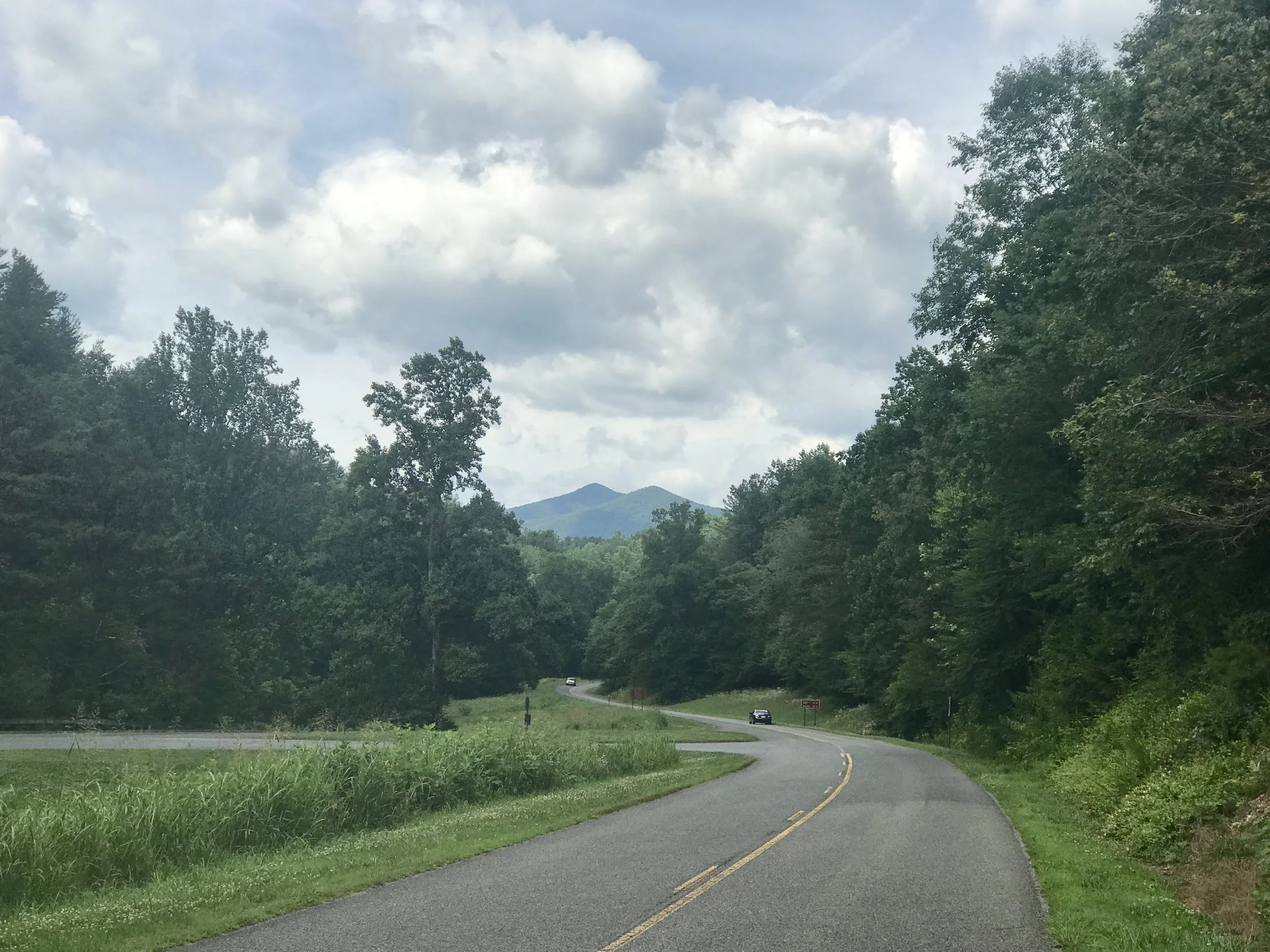 The view of the Peaks of Otter from the James River. 