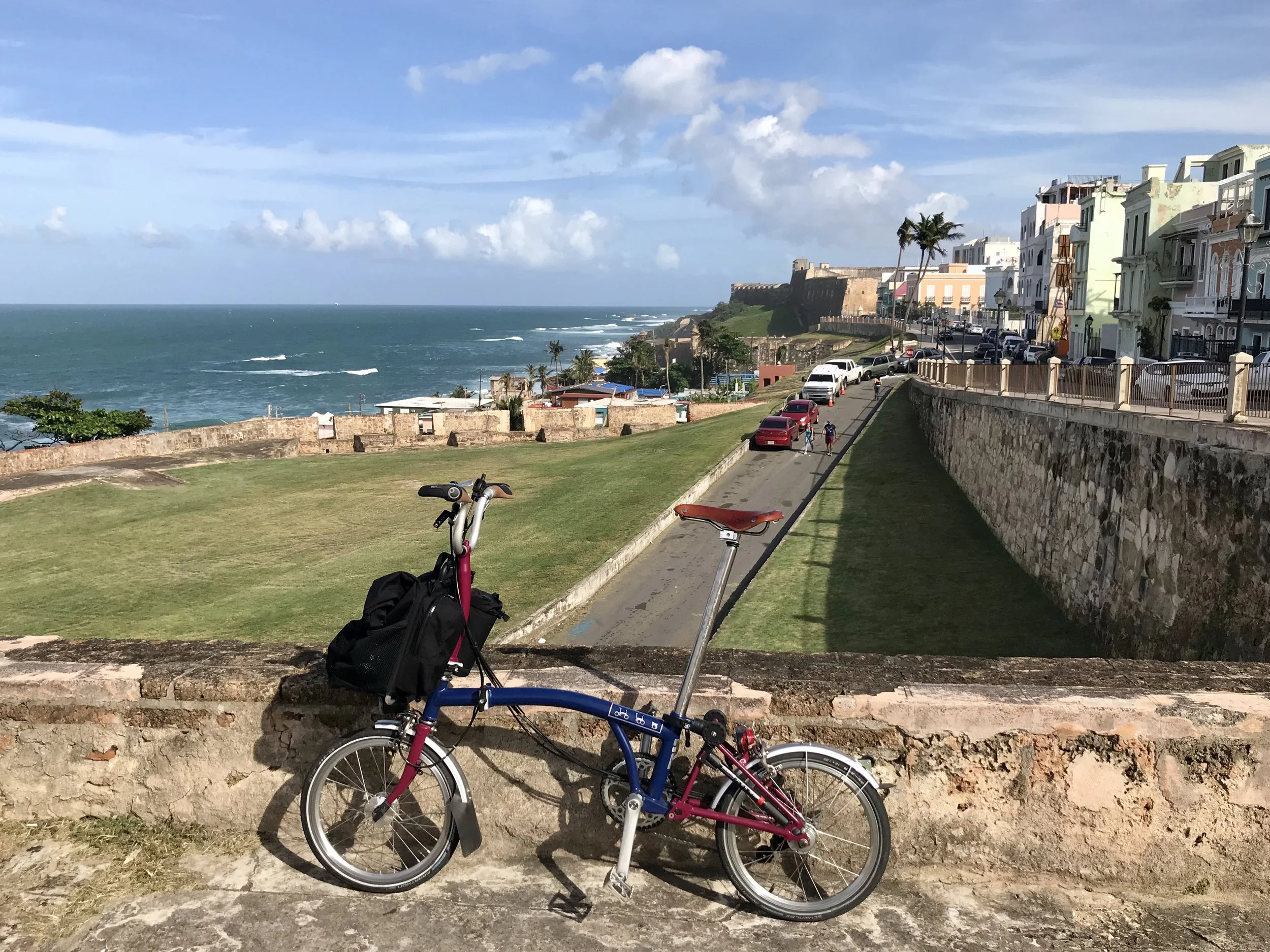 My folding bike overlooking the Atlantic in old San Juan, Puerto Rico. &nbsp;