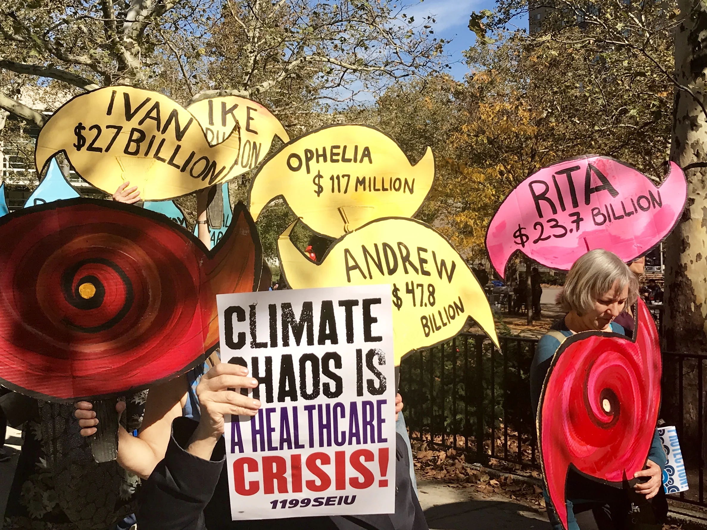 Climate March in New York City on the 5th anniversary of Hurricane Sandy.