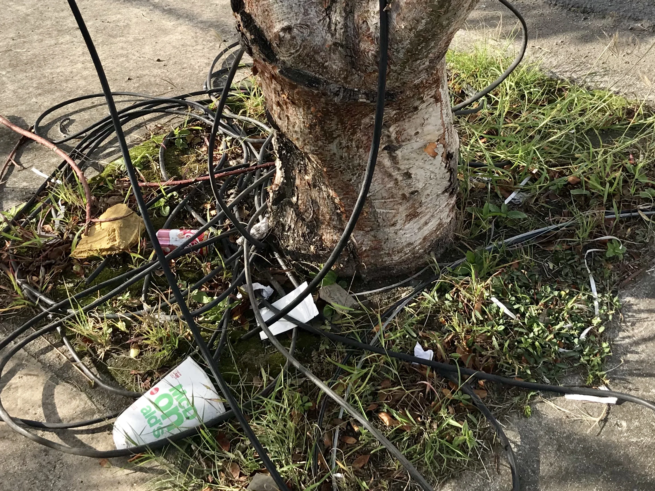 Electric wiring left after a line was repaired.&nbsp;