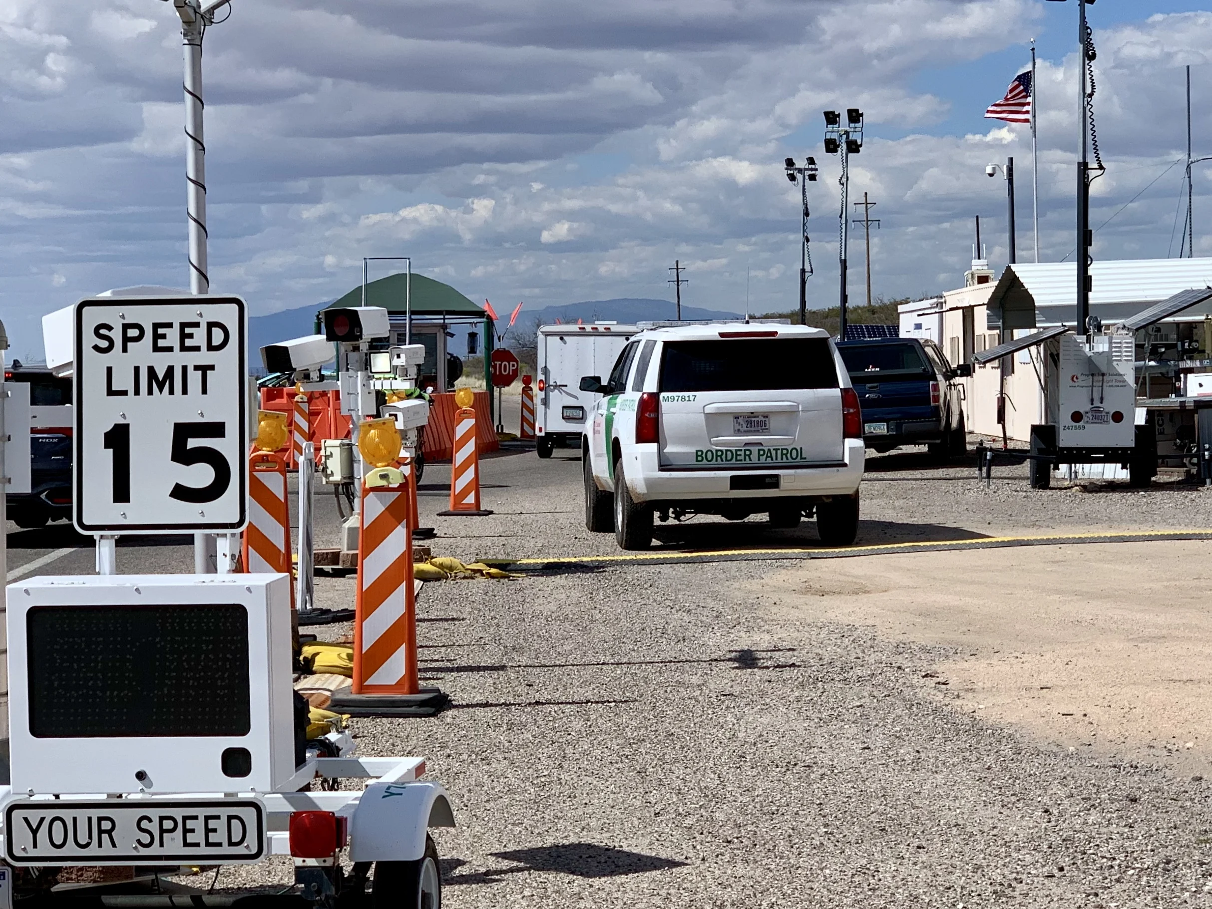 One of hundreds of checkpoints on a north/south road just south of Interstate 10. They are intended to keep migrants from gaining access to our interstate system. I've passed through several. Each time I've asked the agents if it was busy that day, and each time the answer was no. 
