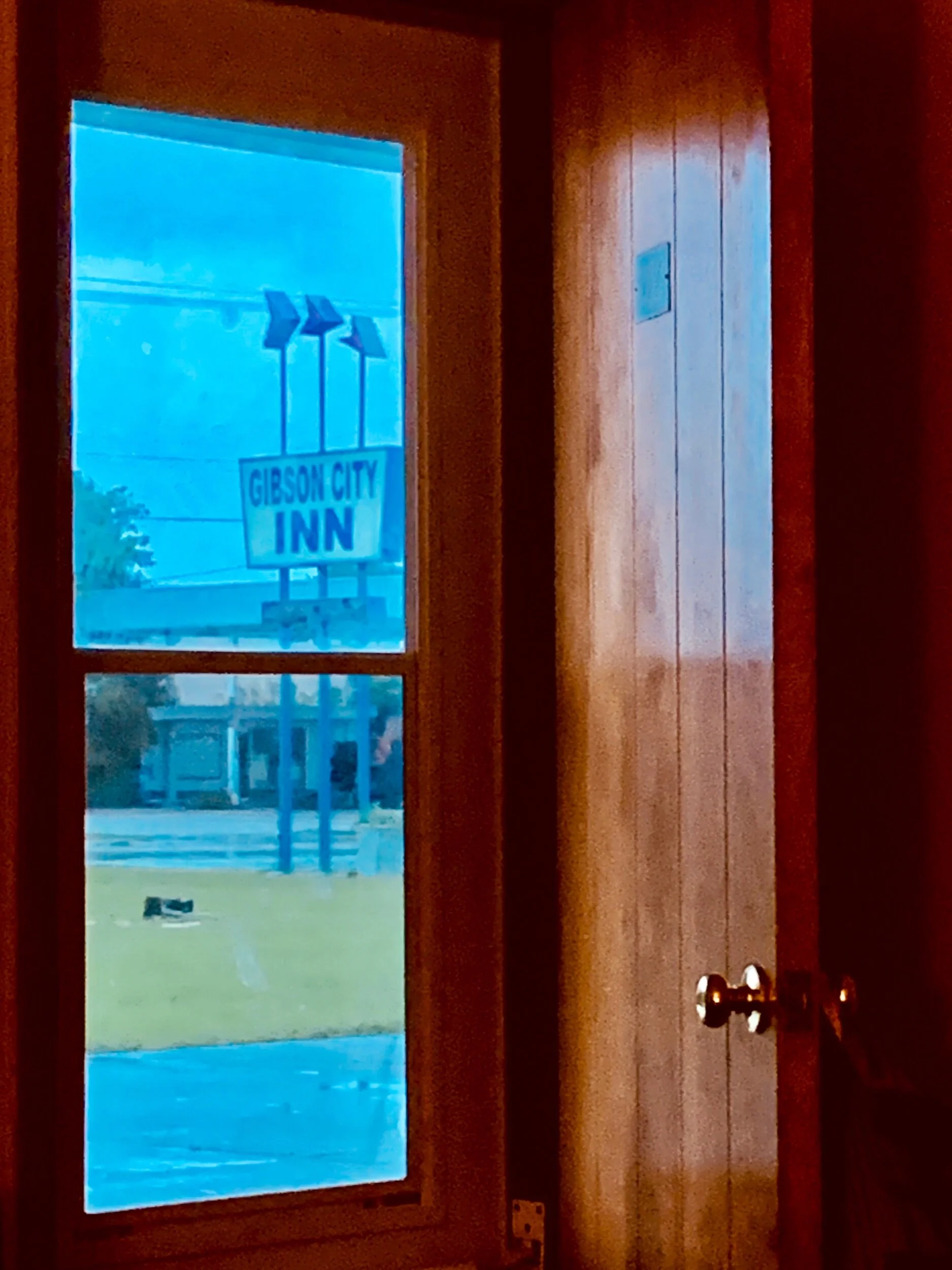 The rainy view outside our motel in Gibson City, IL.