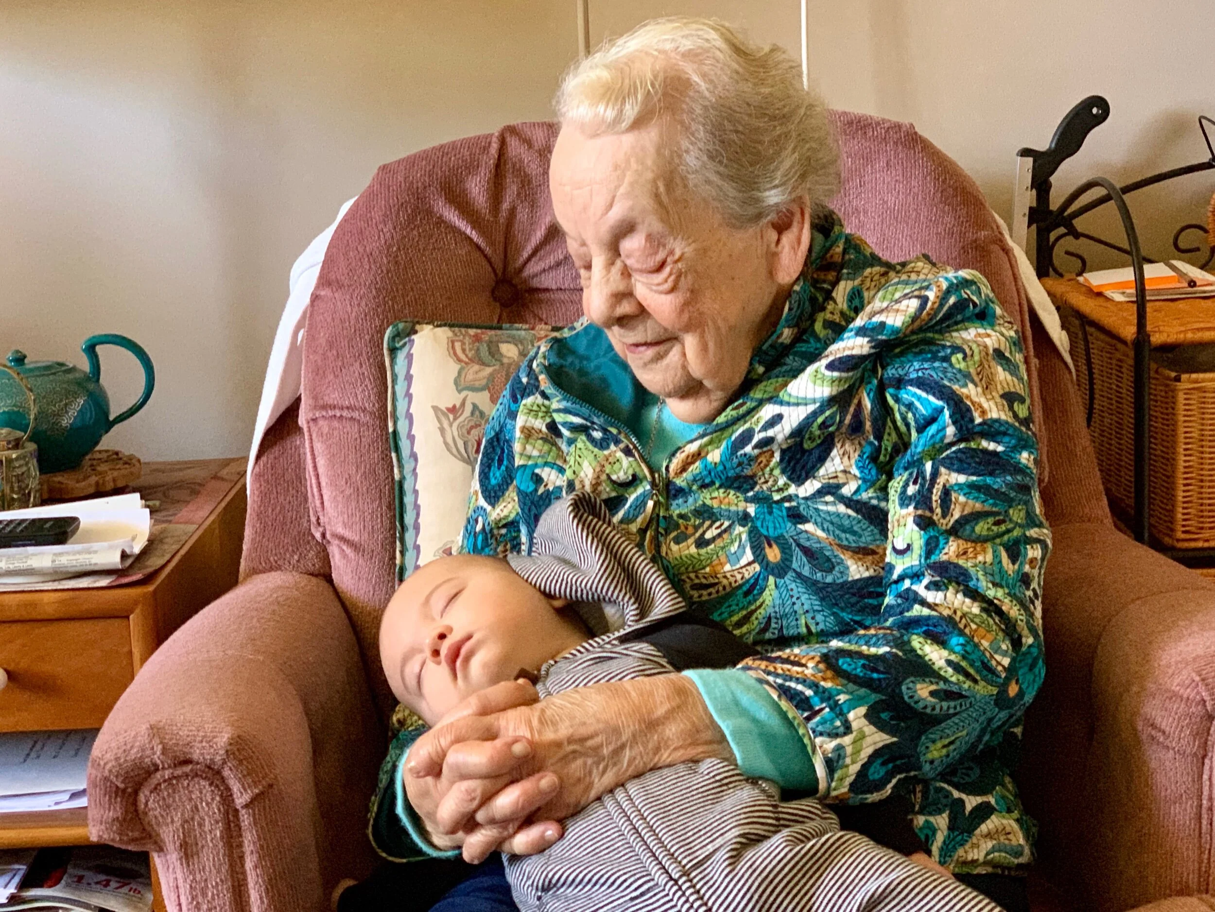 My Mom Sue Chase and her great grandson Landon Spire.