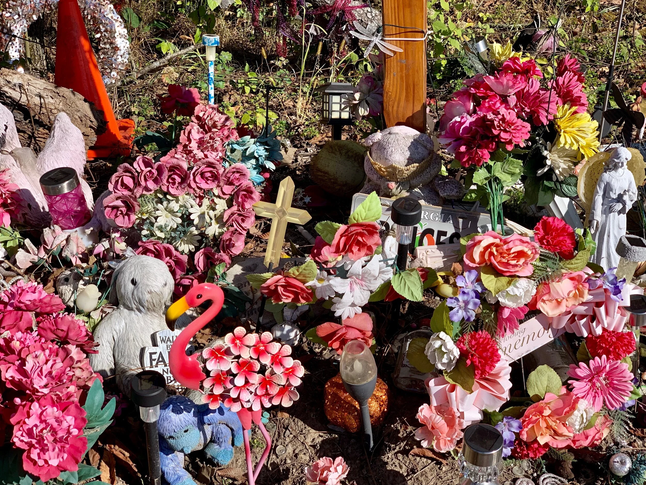 This memorial is for 16-year -old Olivia Starrwallace, who ran off the road and into a tree in eastern Indiana while driving near the National High School (which she attended).