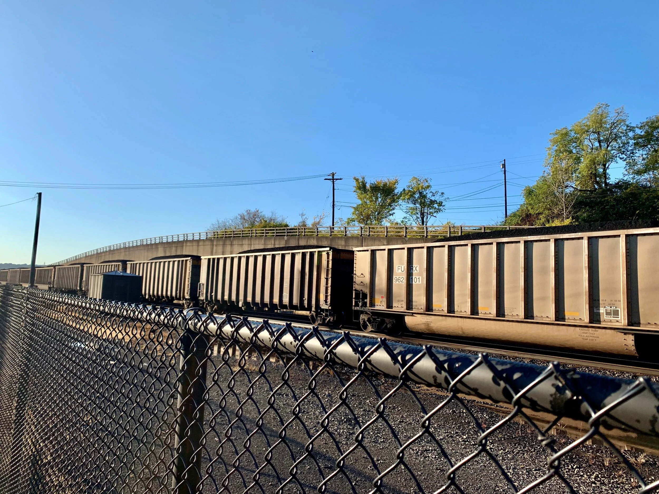 A freight train of coal (we counted 102 cars) passes by on a track that follows the Monongahela to the Ohio River. In 1990, coal-fired power plants accounted for about 52% of total electricity generation nationally. By the end of 2018, coal's share …