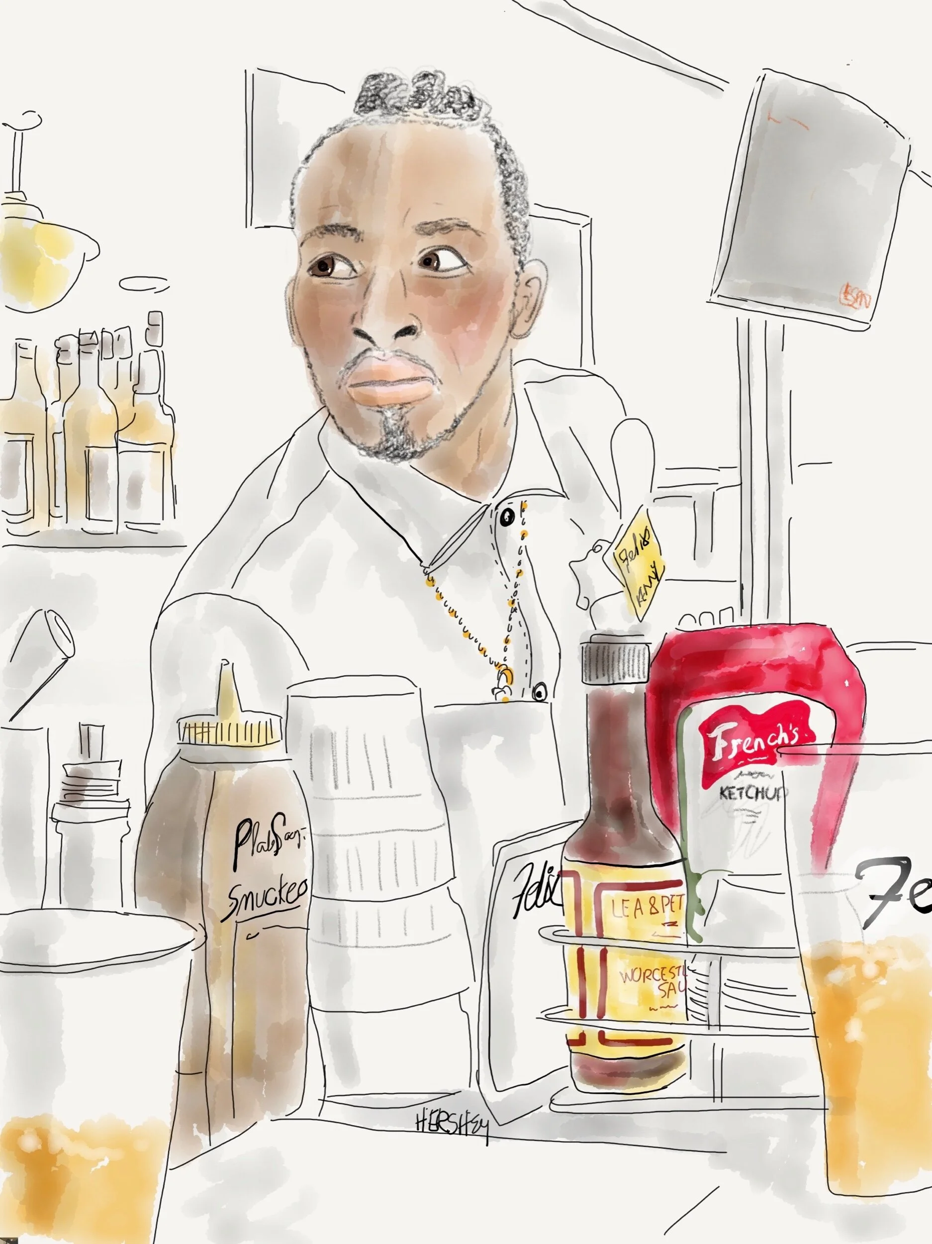 “I was 13....they took us out by boat. I slept on a bridge for a week with my Grandma. “ Drawing by Jennifer Hershey. Follow her on Instagram at deeofo.