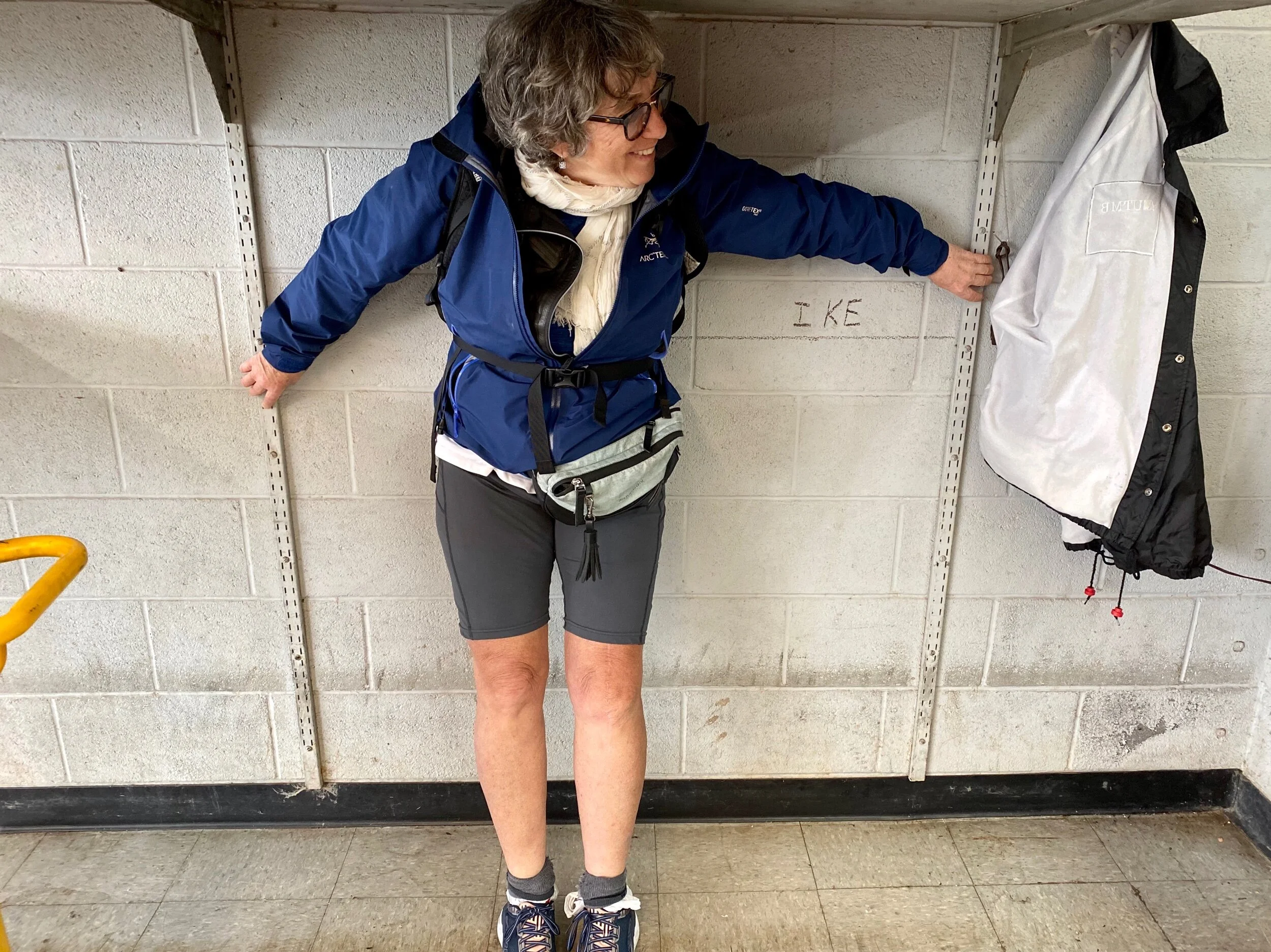 Jenny’s left arm marks the water line for Hurricane Ike in a bicycle shop we went to in Galveston. This 2008 hurricane holds the record for storm surge in Port Arthur, cresting at 22 feet.