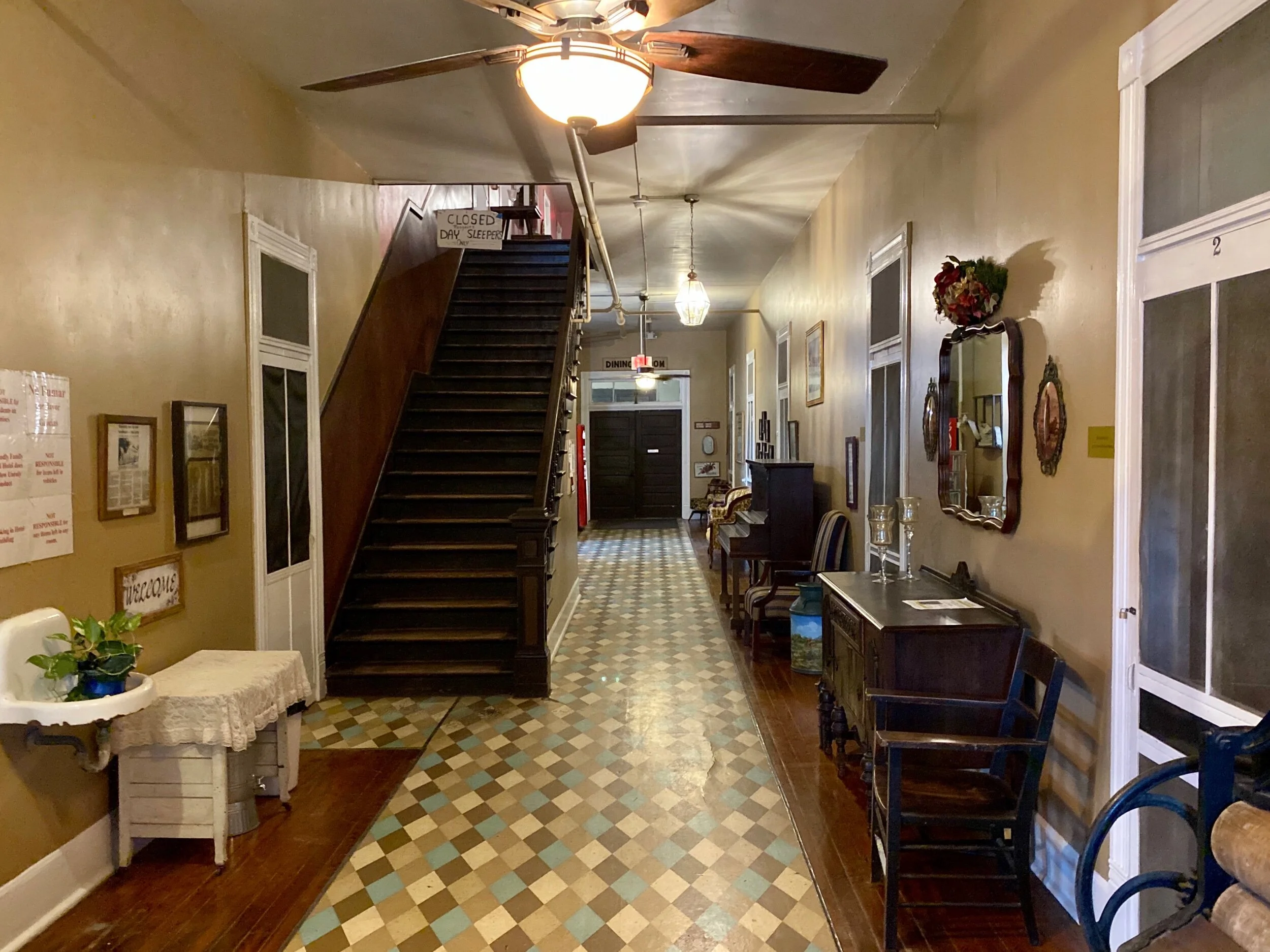 The downstairs interior of the Hotel Blessing in Blessing, Texas, population 861. Blessing was named in the early 1900’s out of the gratitude for local agriculture, railroad and coastal development.