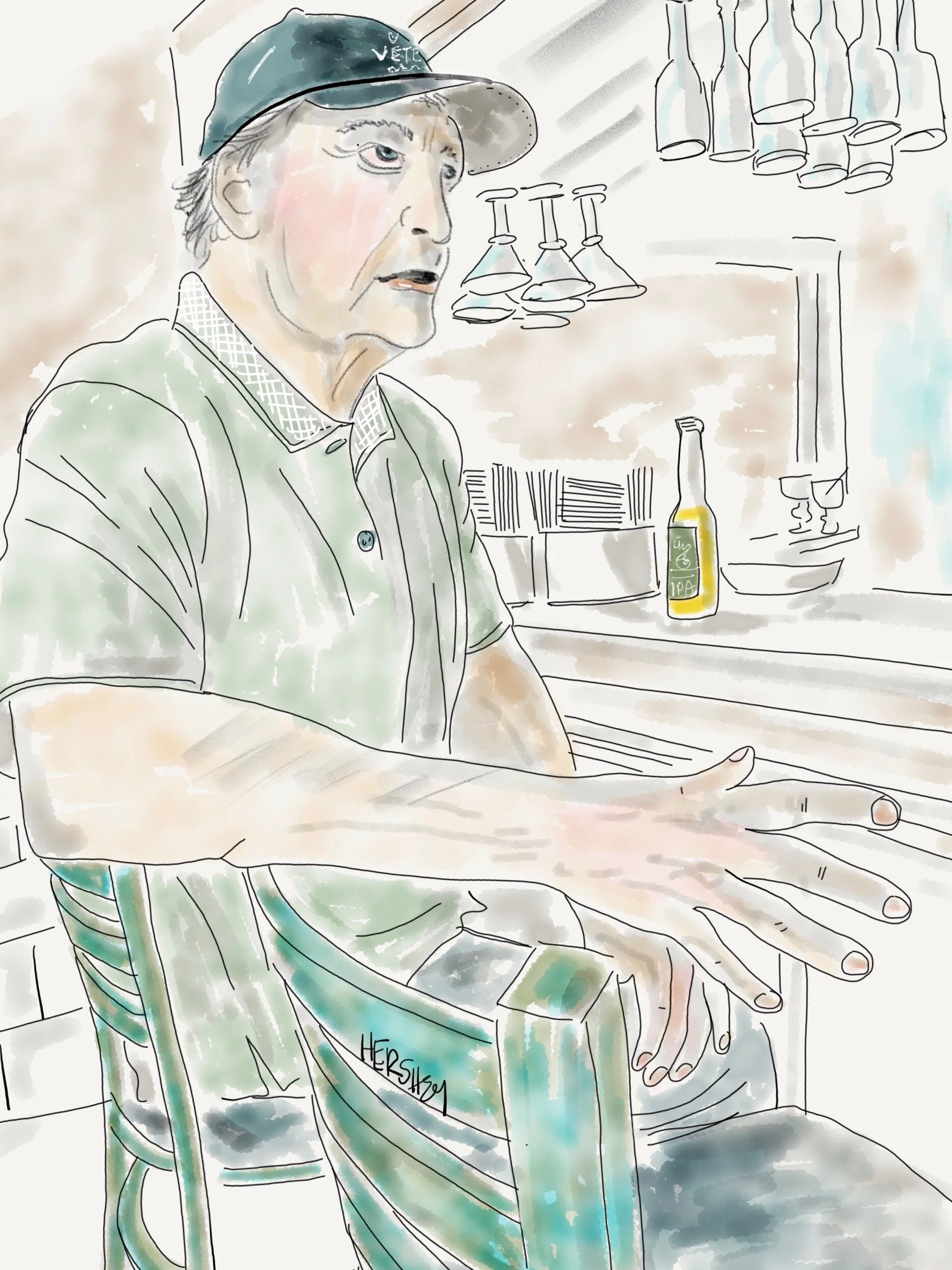 “Well I’ll tell you what—they got the best seafood right on that Seawall”. Drawing by Jennifer Hershey. Follow her on Instagram at deeofo.