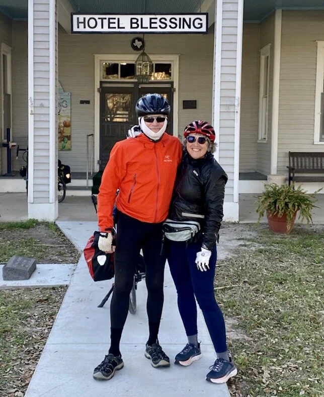 Jenny and I standing in front of the Hotel Blessing.
