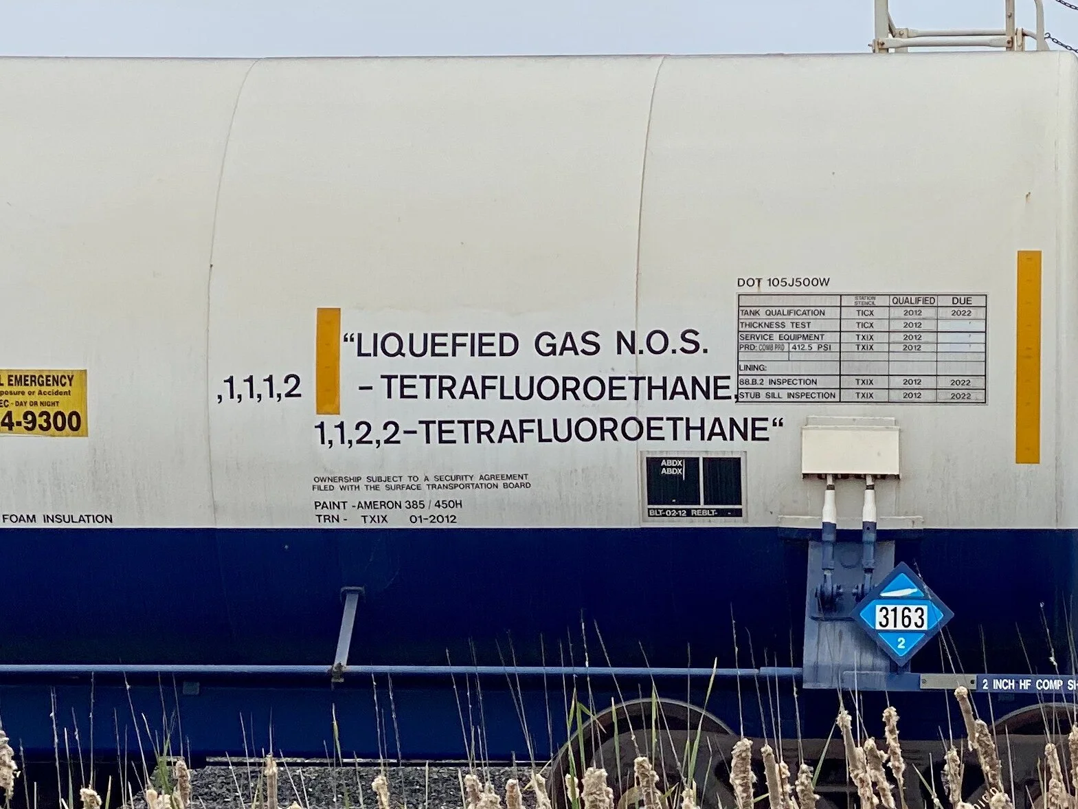 One of hundreds of refrigerant tank cars lined up near the Occidental Petroleum, Chemours, and Nashtec Plants at Gregory and Ingleside, Texas, not far from the Gulf Coast on the way inland to Beeville, Texas.