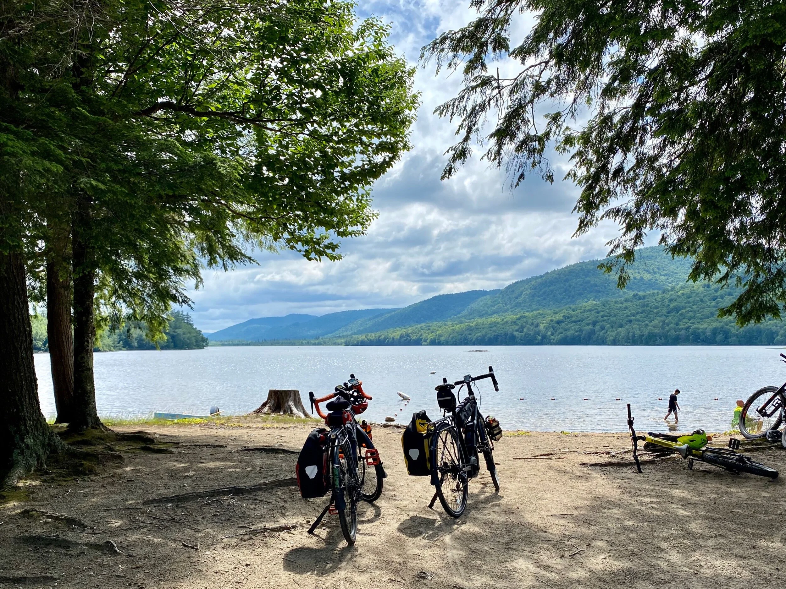 Bikes overlooking Lake Lewey in the Adirondacks.
