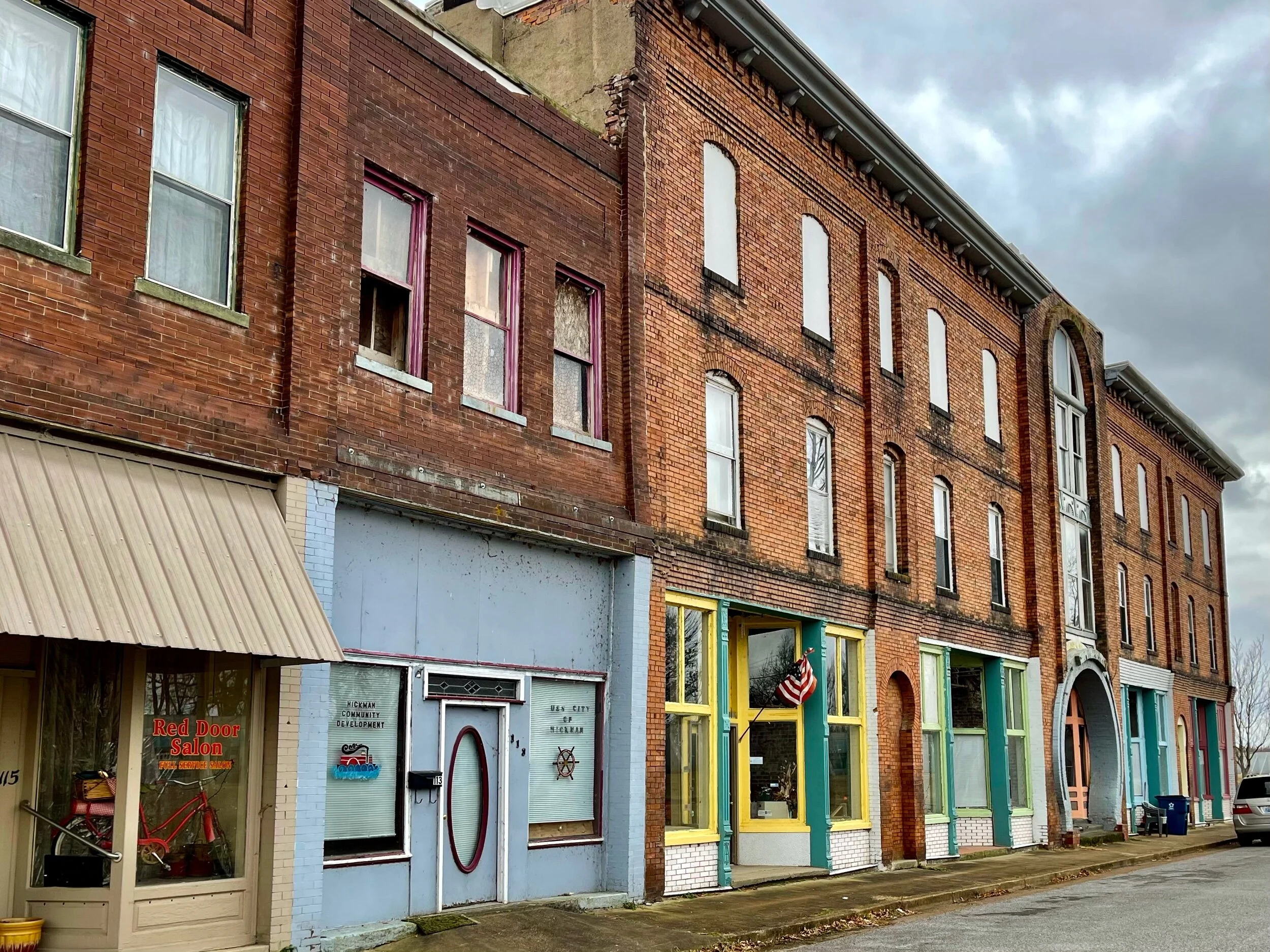 The mostly abandoned downtown in Hickman, Kentucky.