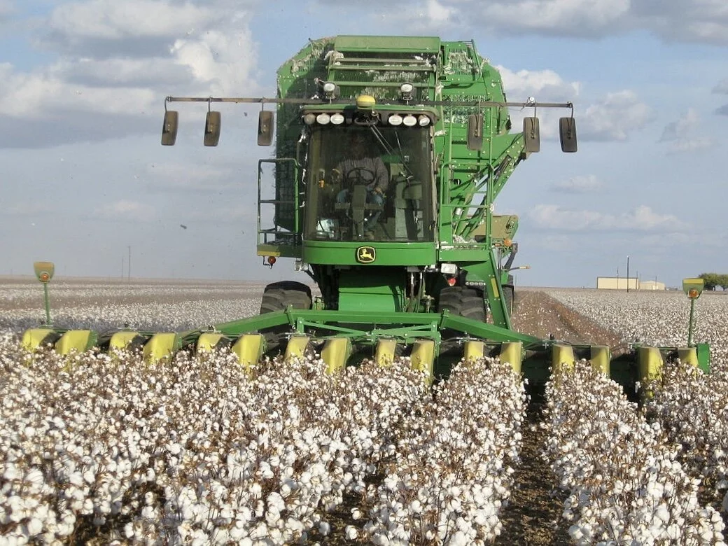 A John Deere cotton harvester. Photo from Wikipedia.